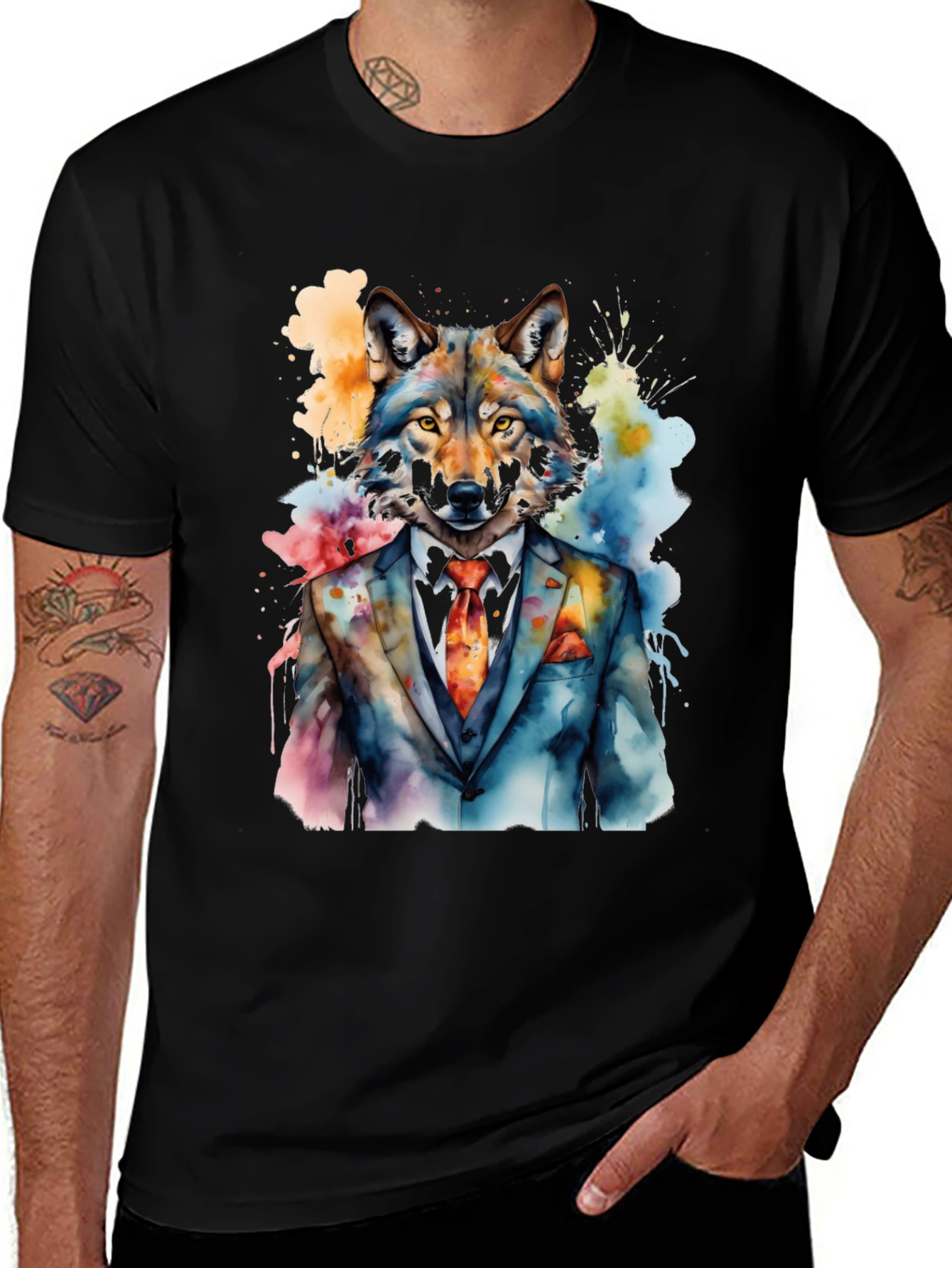 Wolf in Suit Graphic T-Shirt - Mens Black Tee