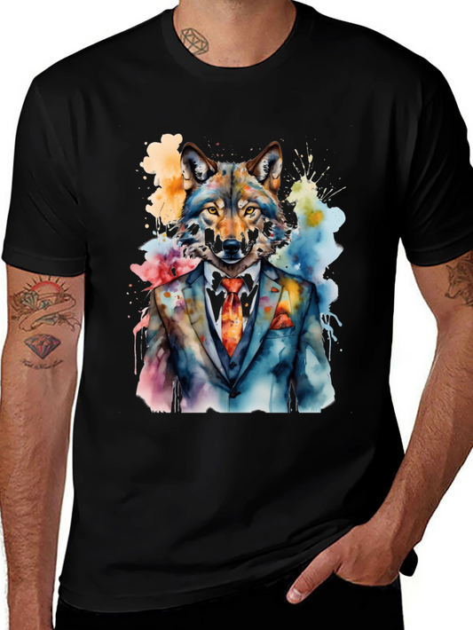 Wolf in Suit Graphic T-Shirt - Mens Black Tee