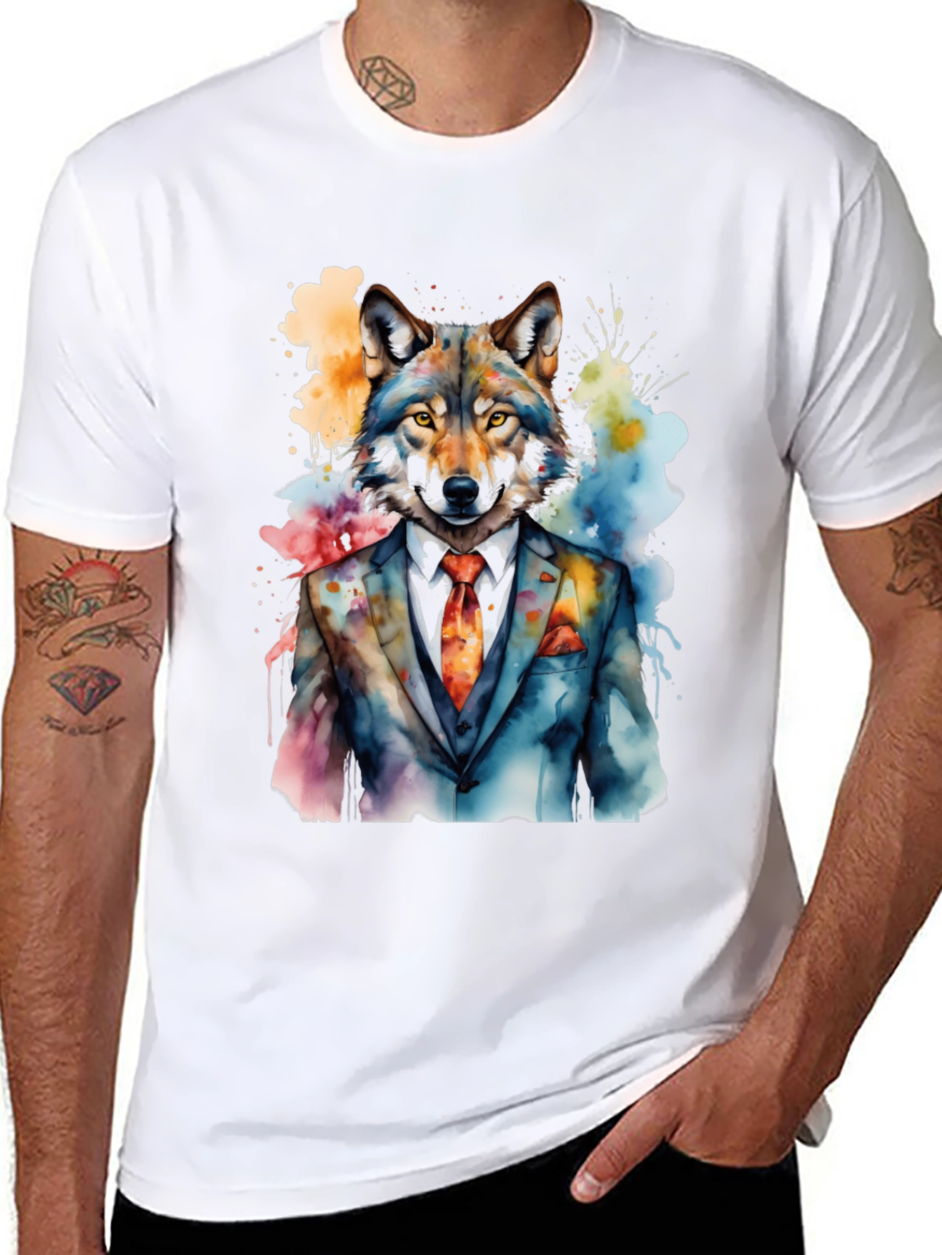 Wolf in Suit Graphic T-Shirt - Mens Black Tee
