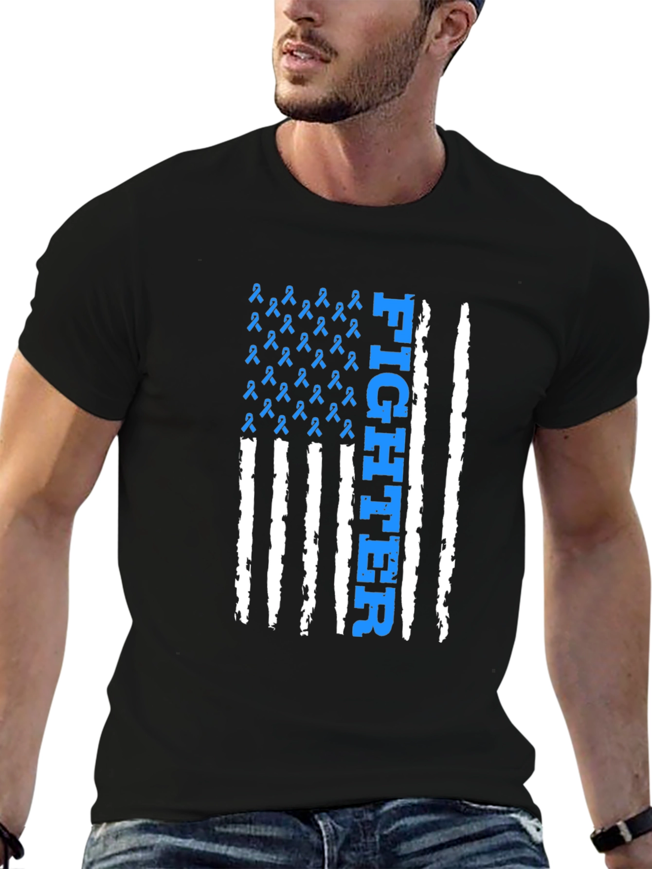 Fighter Ribbon American Flag Graphic T-Shirt