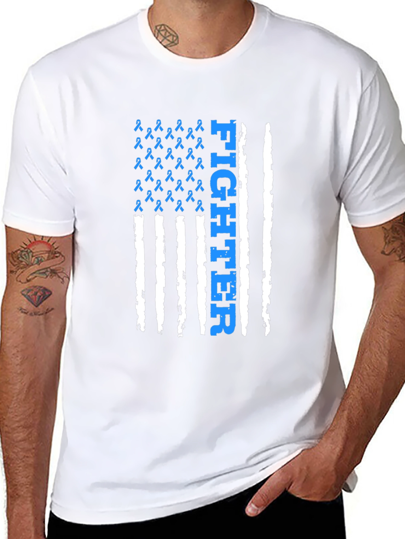 Fighter Ribbon American Flag Graphic T-Shirt