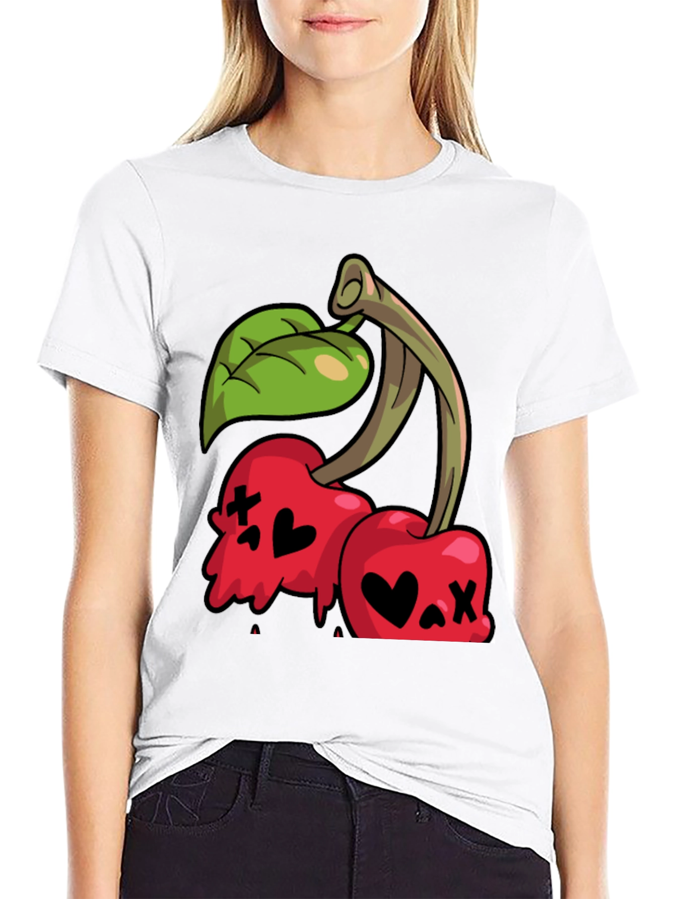 Cherry Skull Graphic Tee - Edgy Style