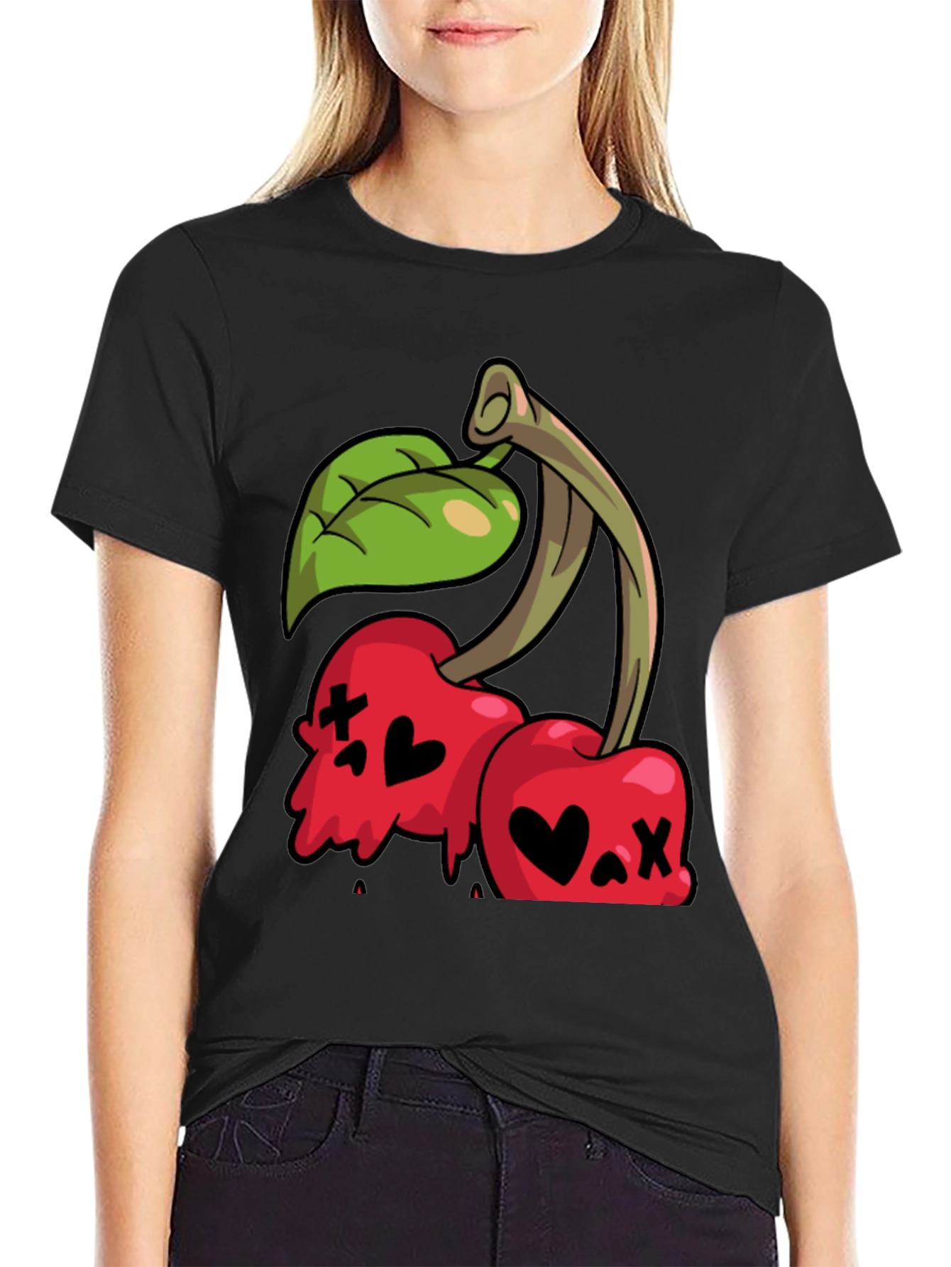 Cherry Skull Graphic Tee - Edgy Style