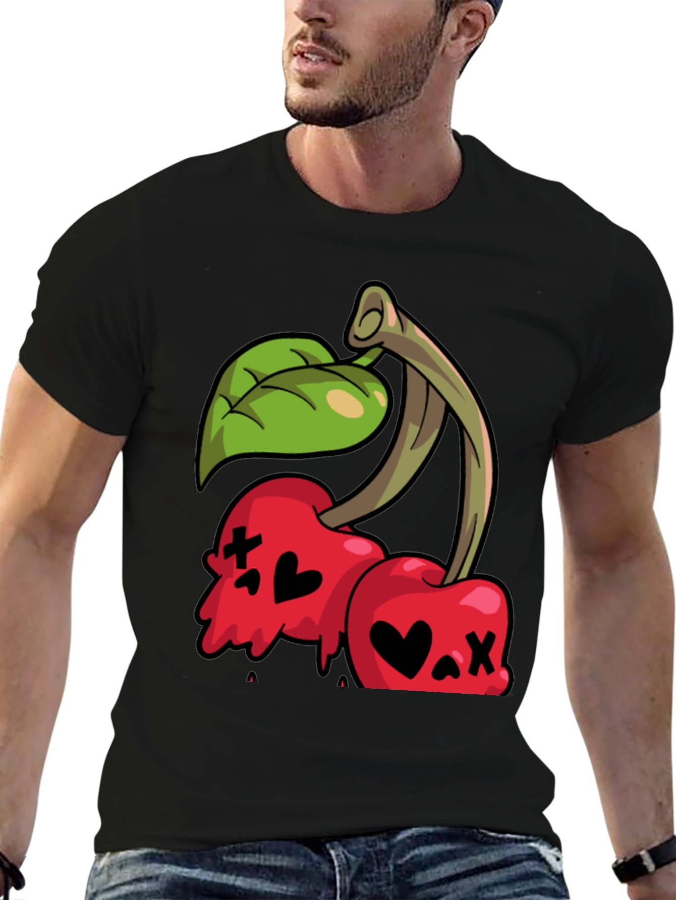 Cherry Skull Graphic Tee - Edgy Style