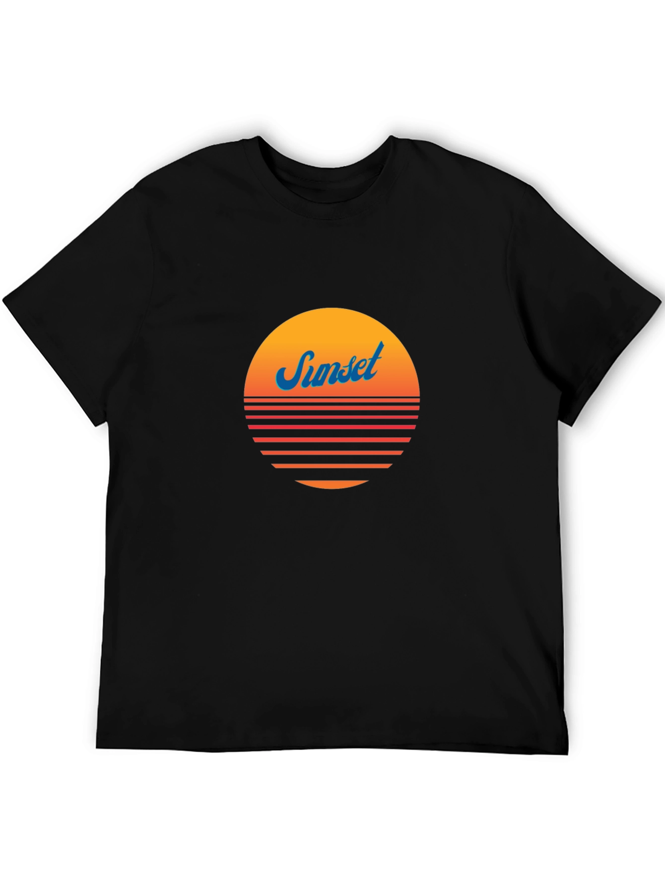 Retro Sunset Graphic Tee - Black Cotton Blend