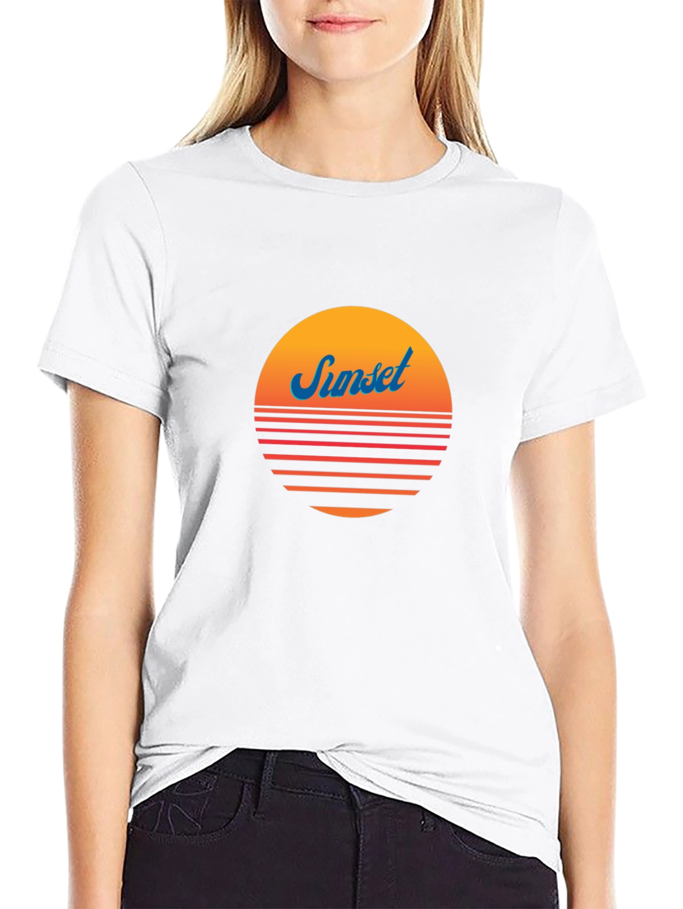 Retro Sunset Graphic Tee - Black Cotton Blend