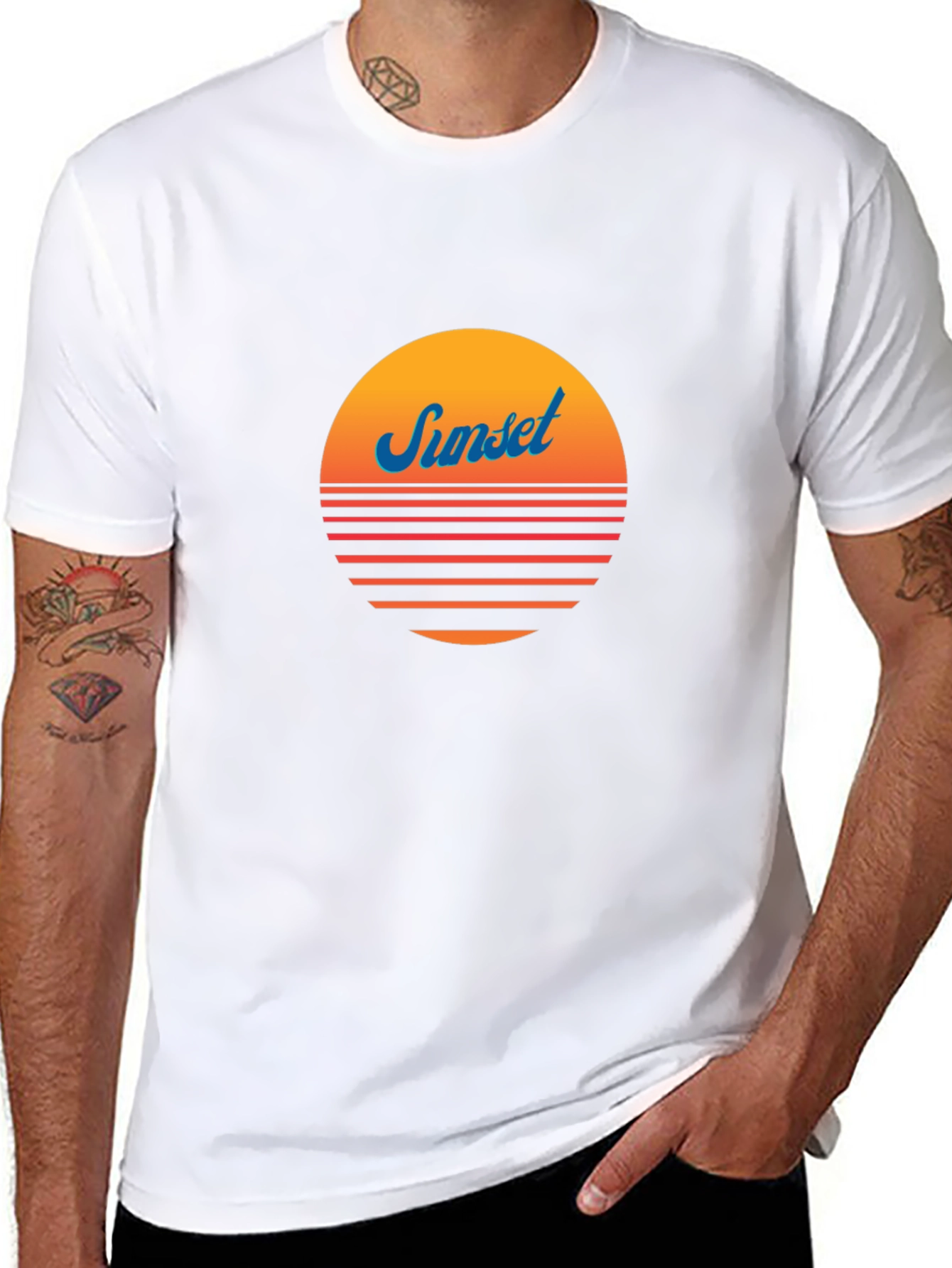 Retro Sunset Graphic Tee - Black Cotton Blend