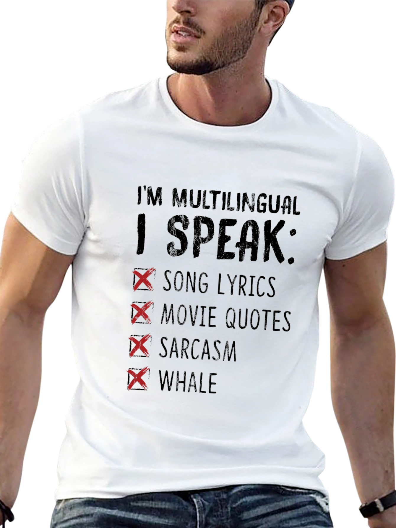 Multilingual T-Shirt: Song Lyrics Movie Quotes Sarcasm Whale