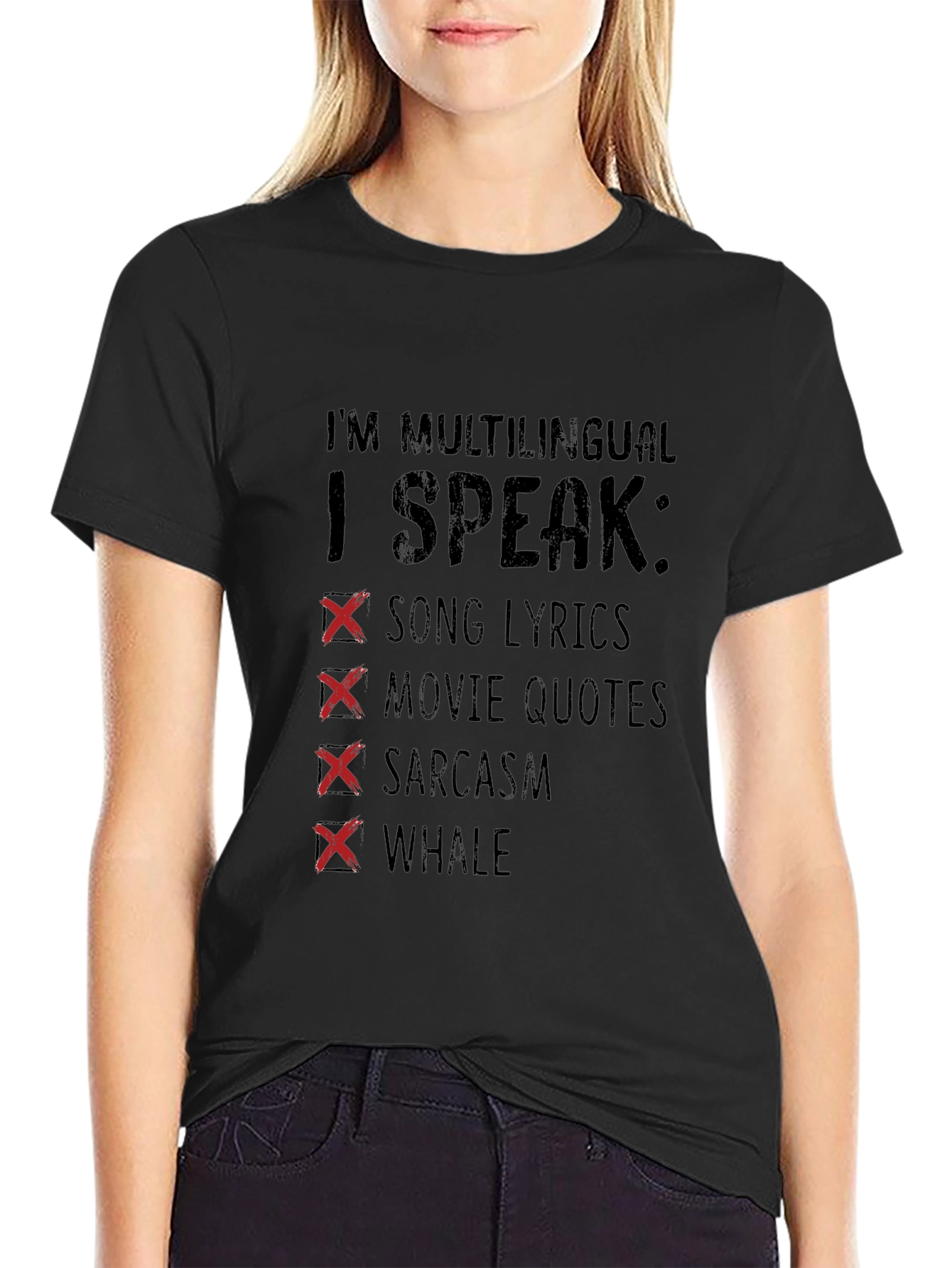 Multilingual T-Shirt: Song Lyrics Movie Quotes Sarcasm Whale