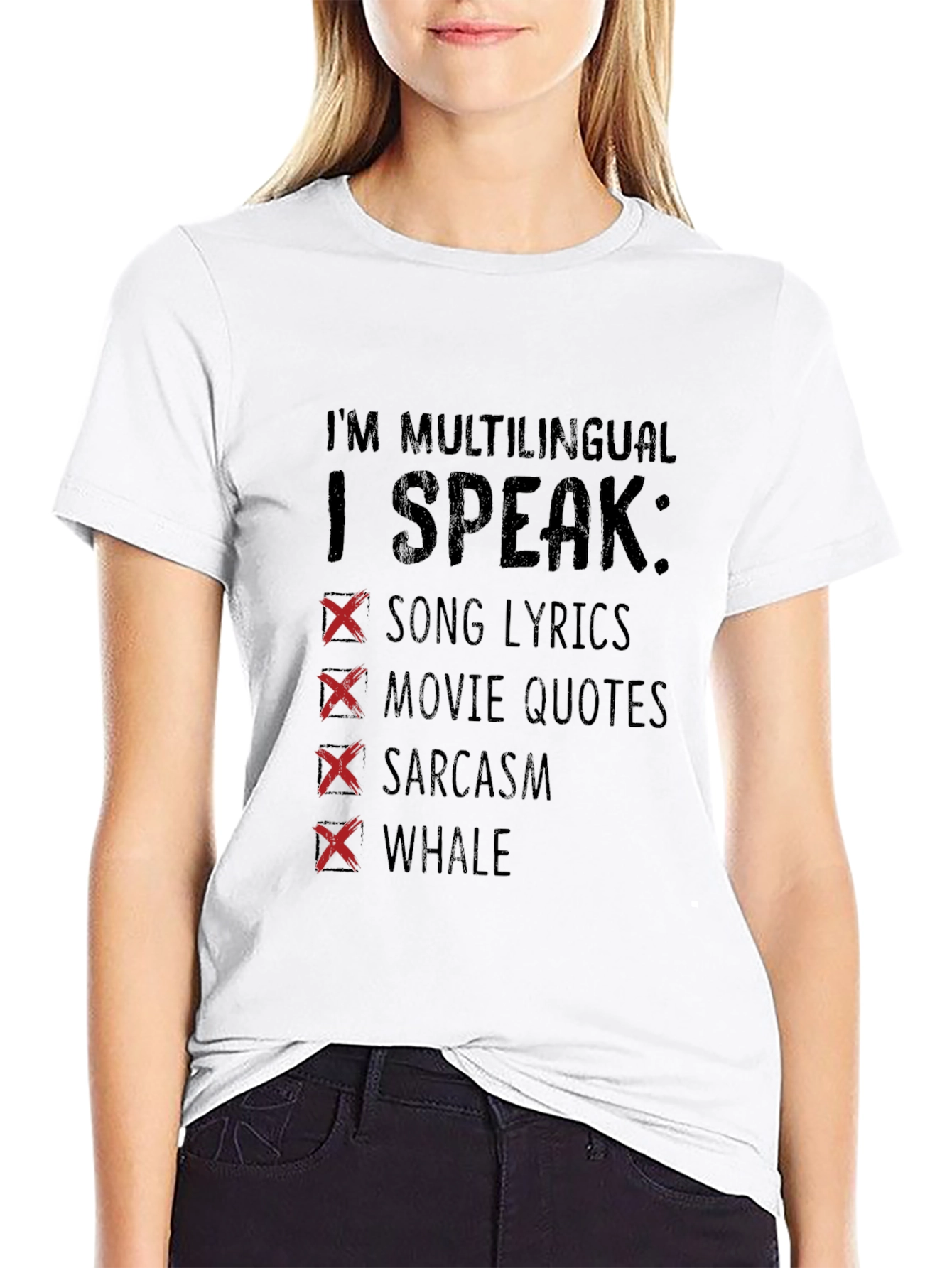 Multilingual T-Shirt: Song Lyrics Movie Quotes Sarcasm Whale