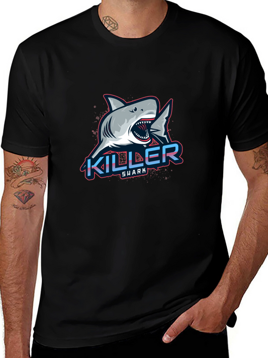 Killer Shark Graphic Tee - Bold Design Mens Black T-Shirt