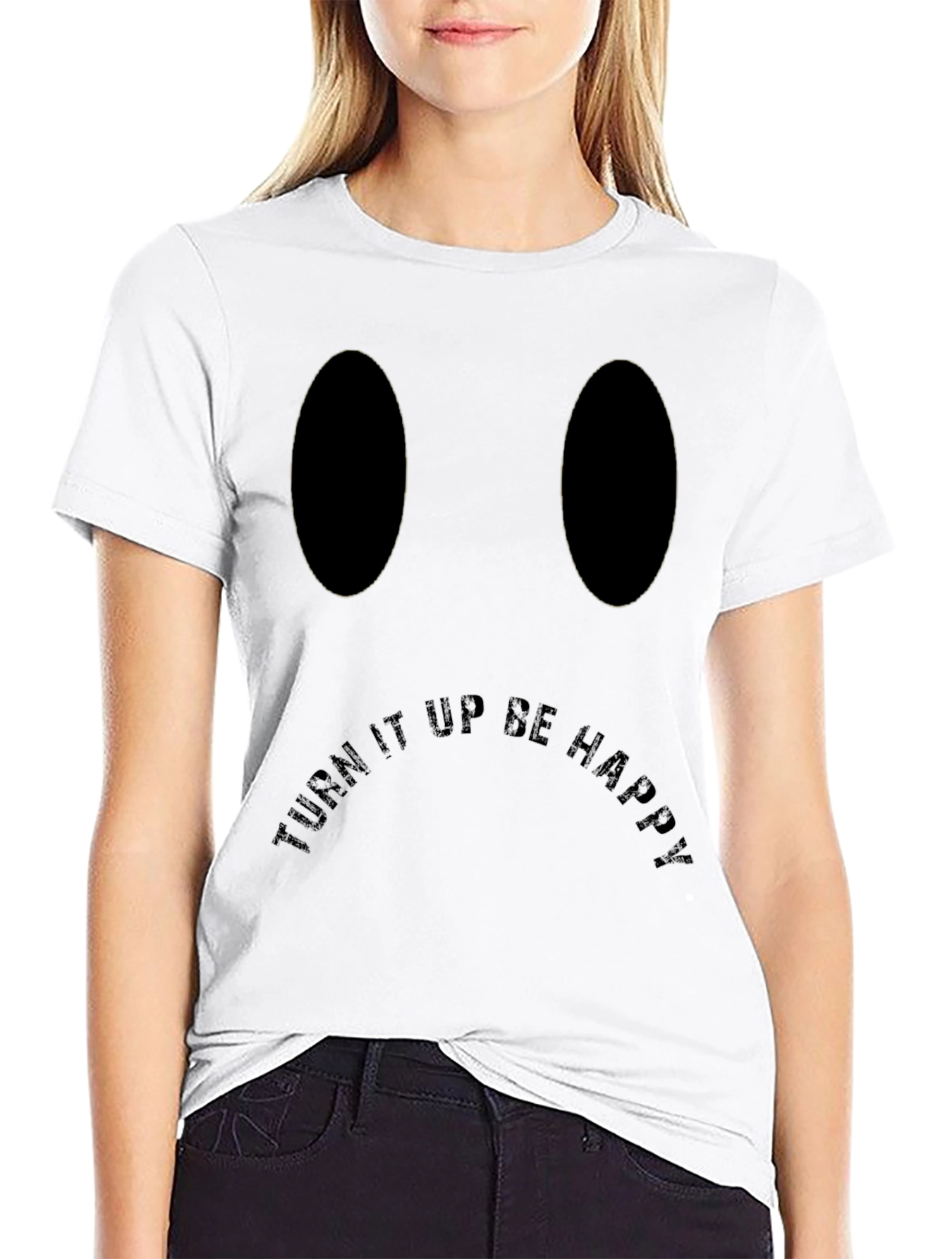 Turn It Up Be Happy Black Graphic Tee