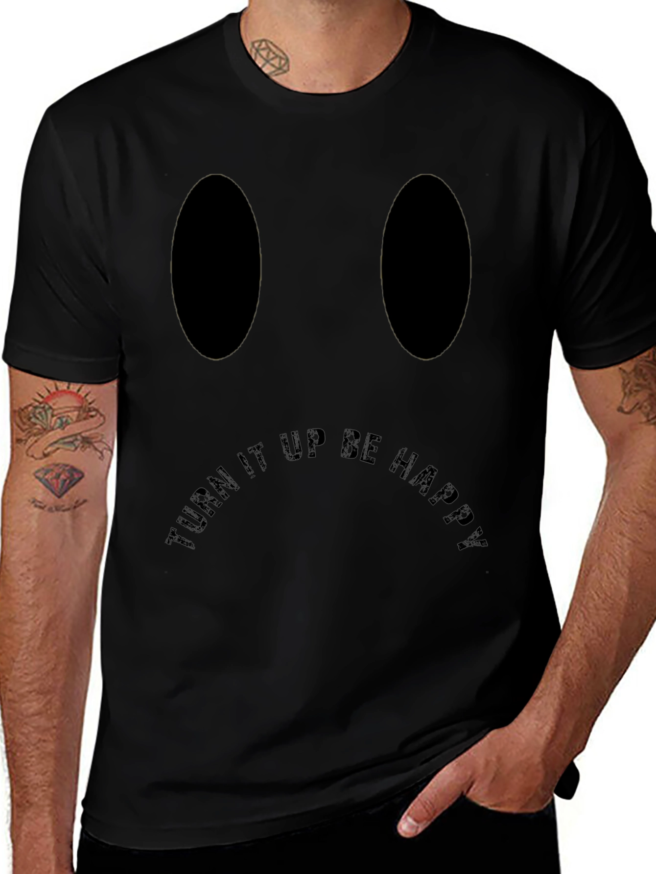 Turn It Up Be Happy Black Graphic Tee