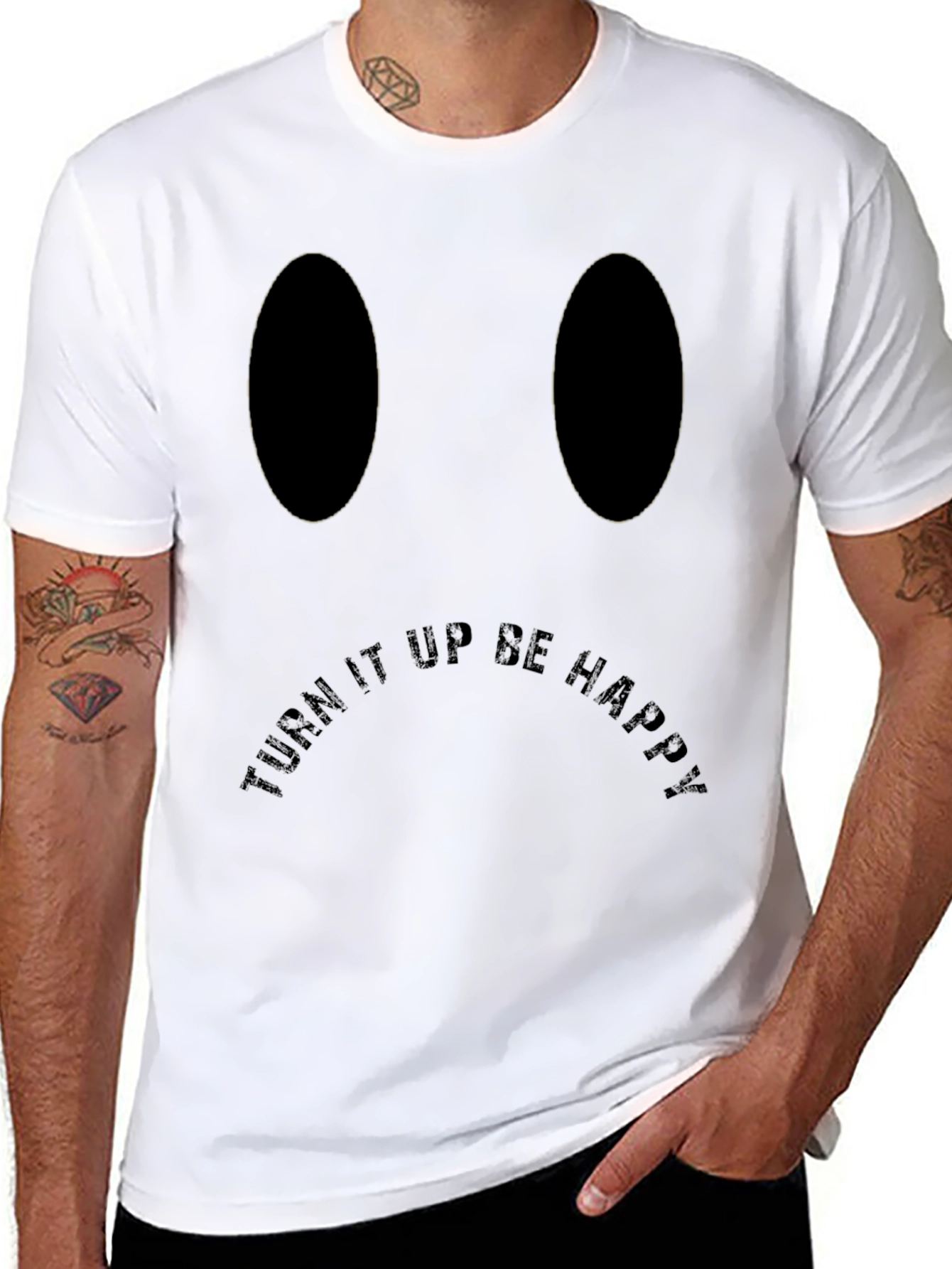 Turn It Up Be Happy Black Graphic Tee
