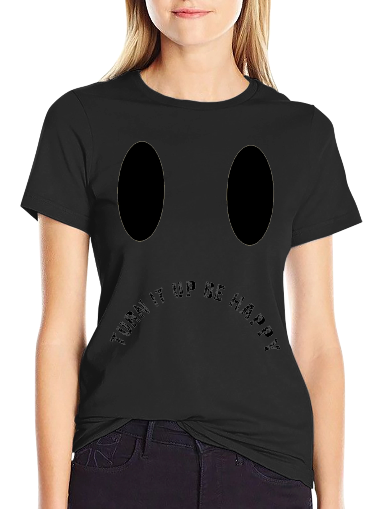 Turn It Up Be Happy Black Graphic Tee