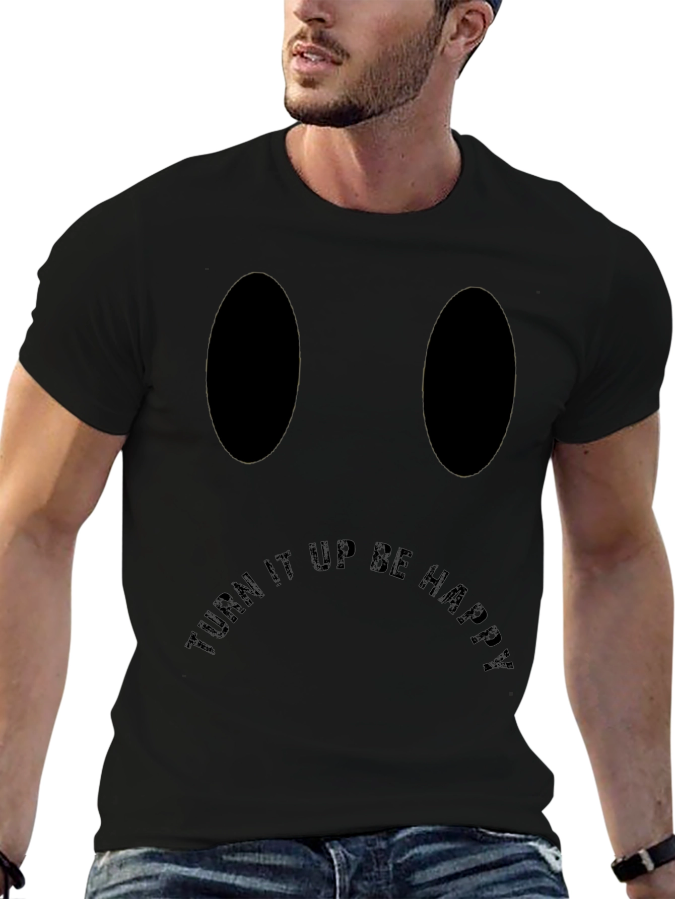 Turn It Up Be Happy Black Graphic Tee