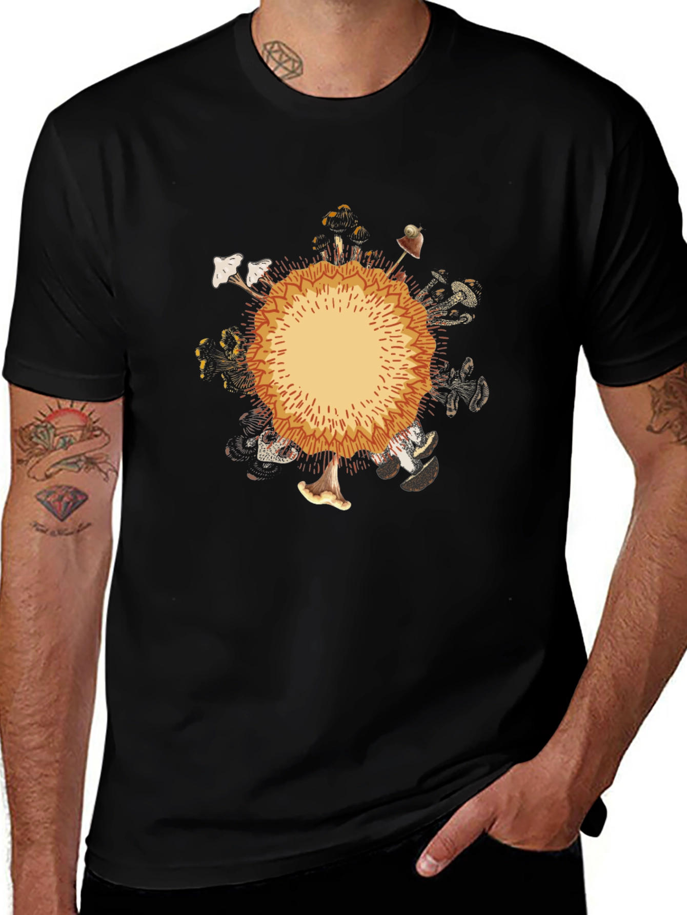 Mushroom Circle Graphic Black T-Shirt