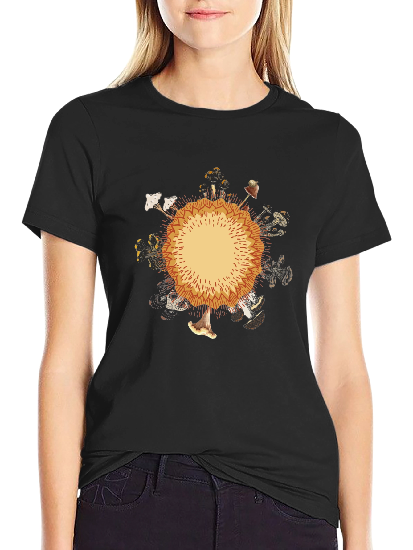 Mushroom Circle Graphic Black T-Shirt