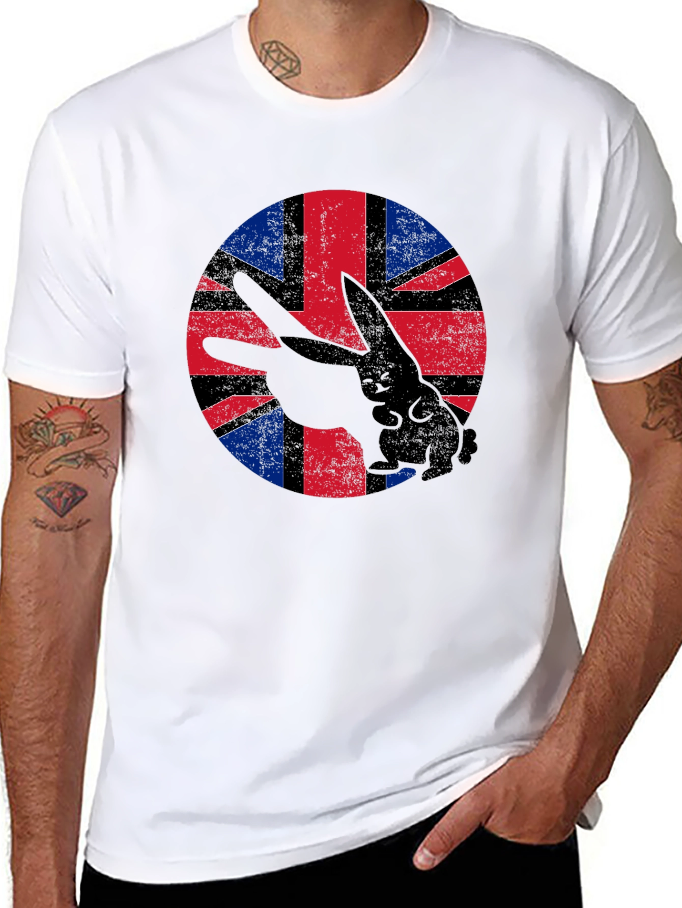 British Flag Rabbit Tee - Unique Graphic Print Shirt