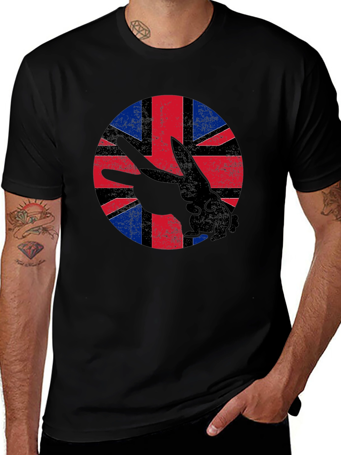British Flag Rabbit Tee - Unique Graphic Print Shirt