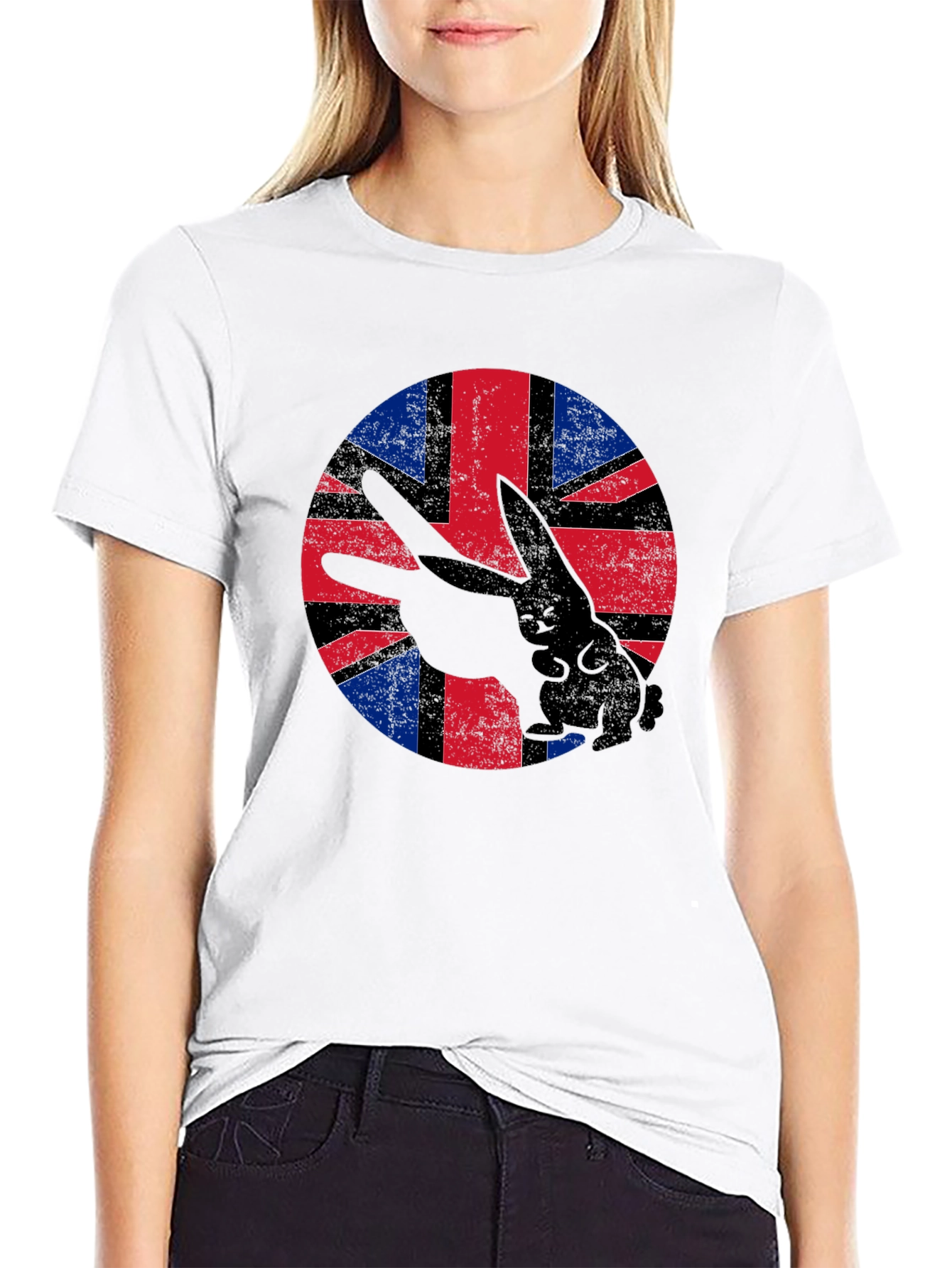 British Flag Rabbit Tee - Unique Graphic Print Shirt