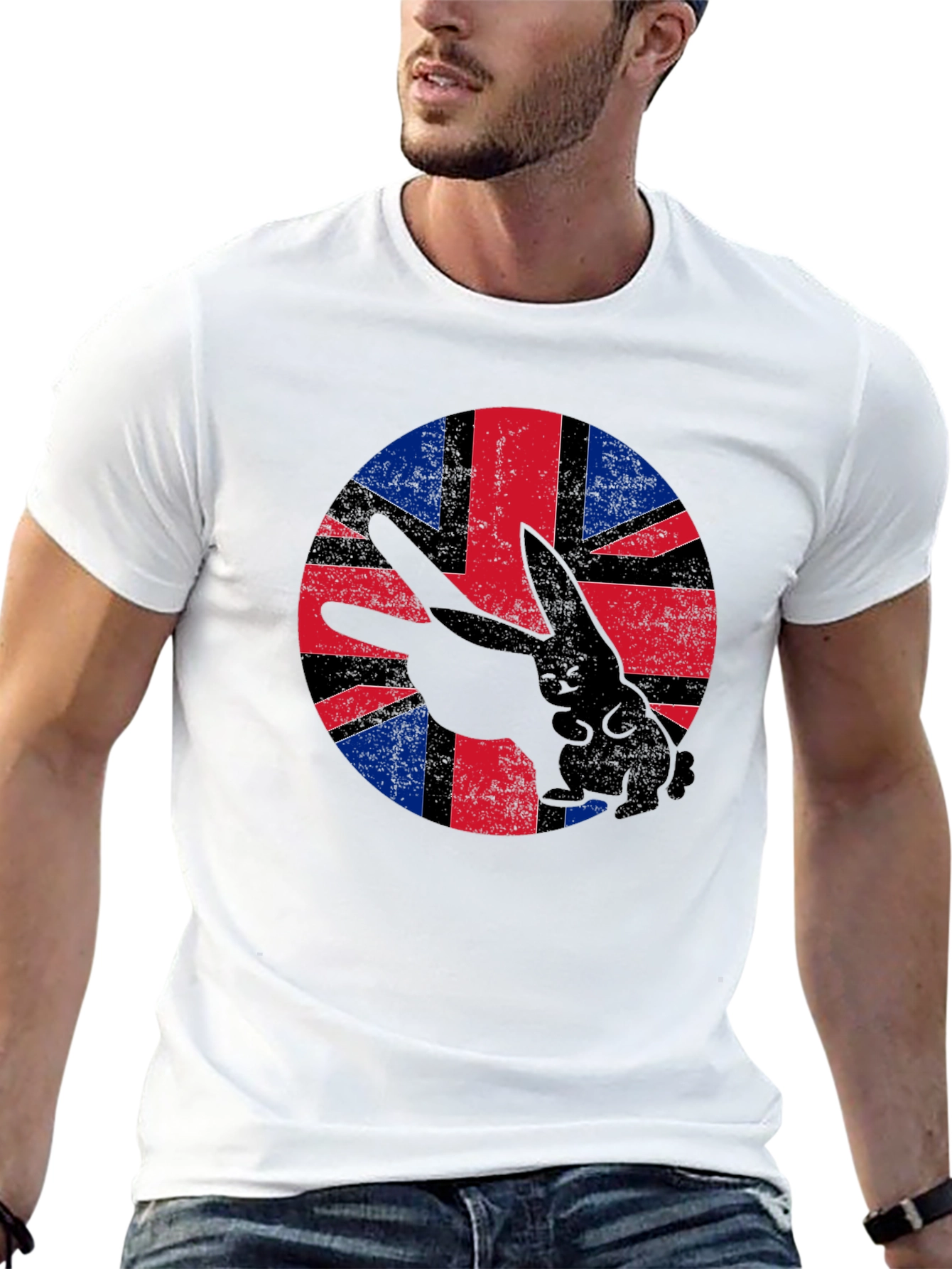 British Flag Rabbit Tee - Unique Graphic Print Shirt