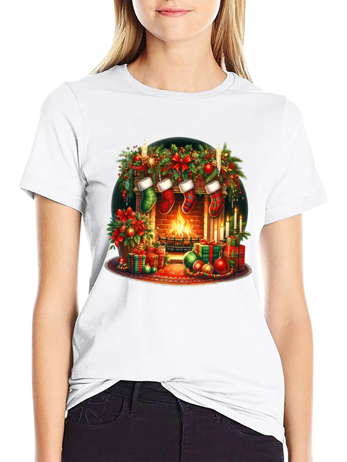 Festive Fireplace Christmas T-Shirt