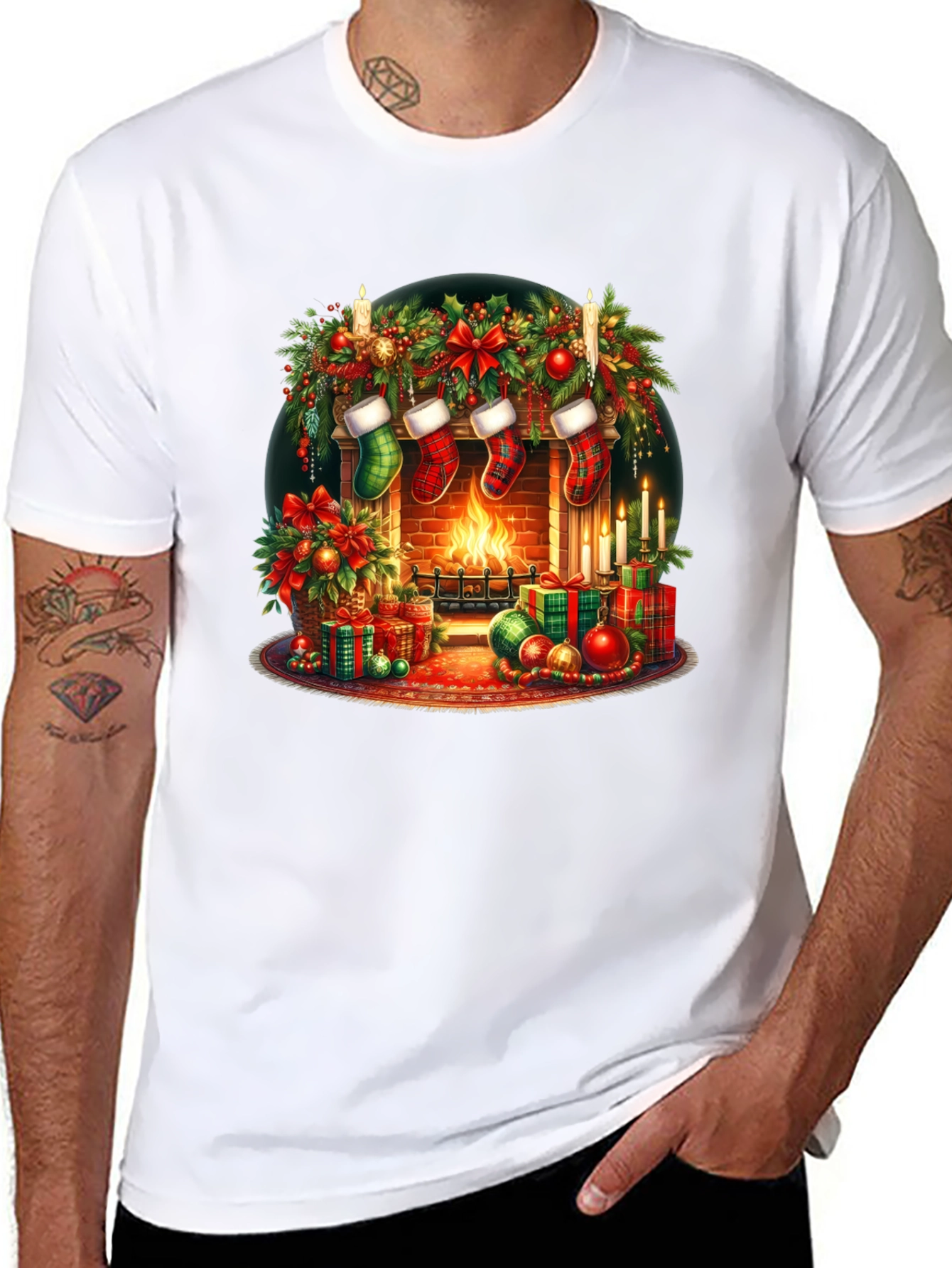 Festive Fireplace Christmas T-Shirt