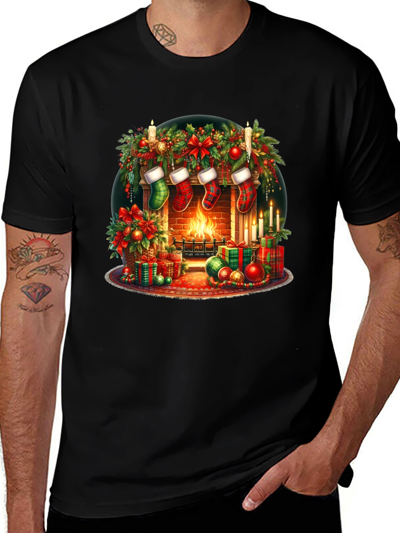 Festive Fireplace Christmas T-Shirt