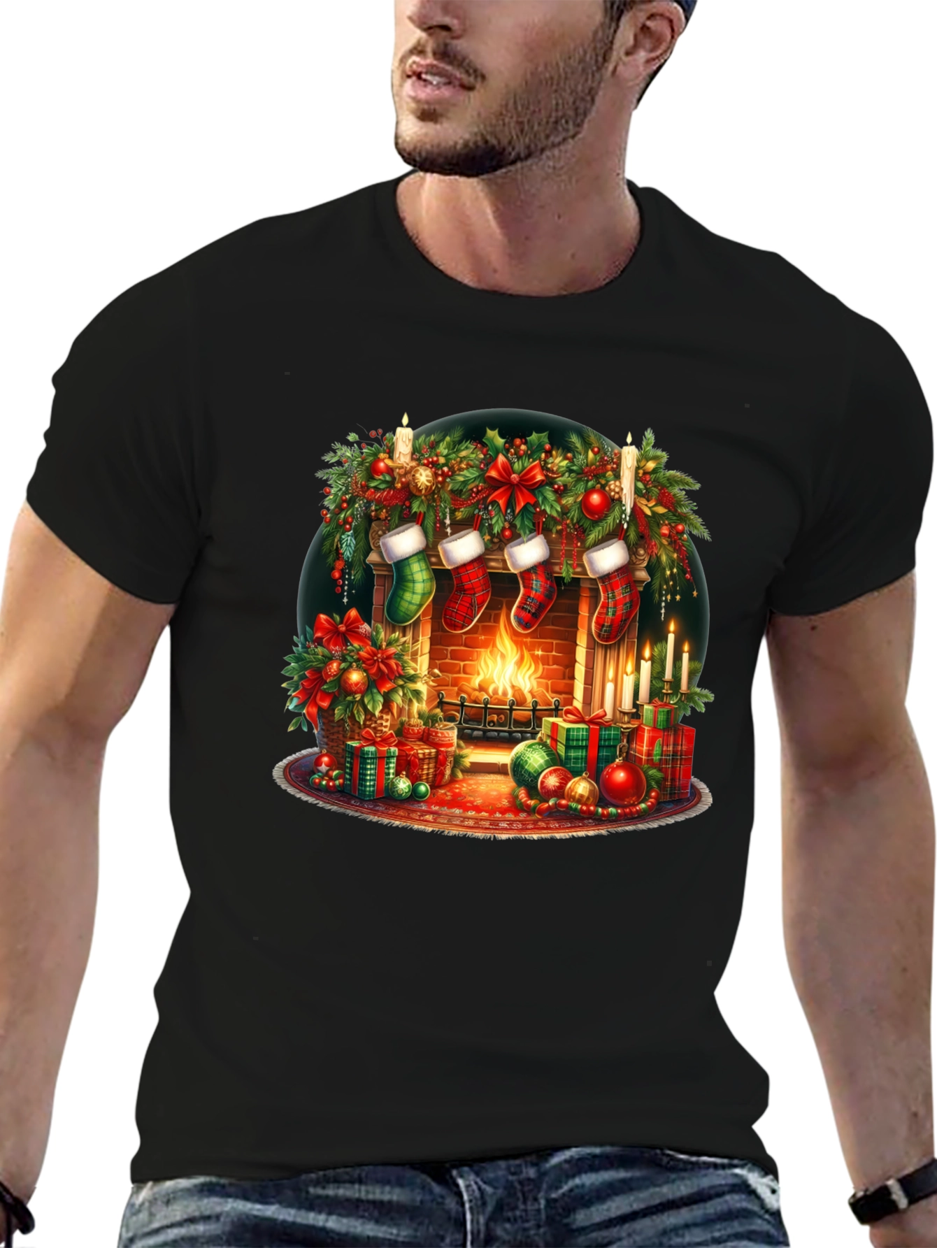 Festive Fireplace Christmas T-Shirt