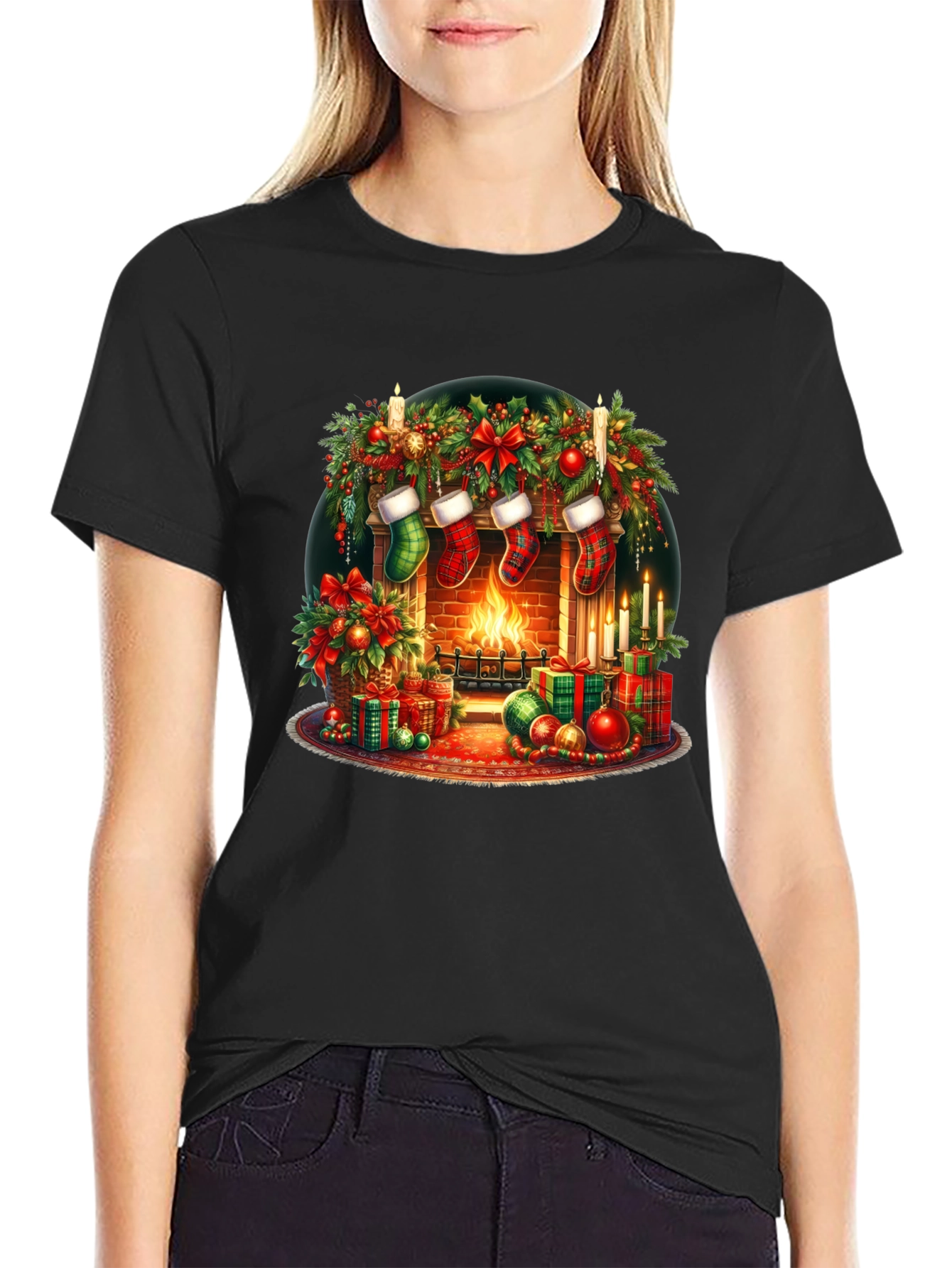Festive Fireplace Christmas T-Shirt