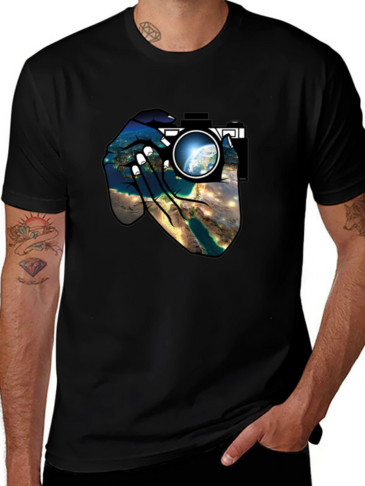 Earth View Camera T-Shirt - Black Cotton Tee