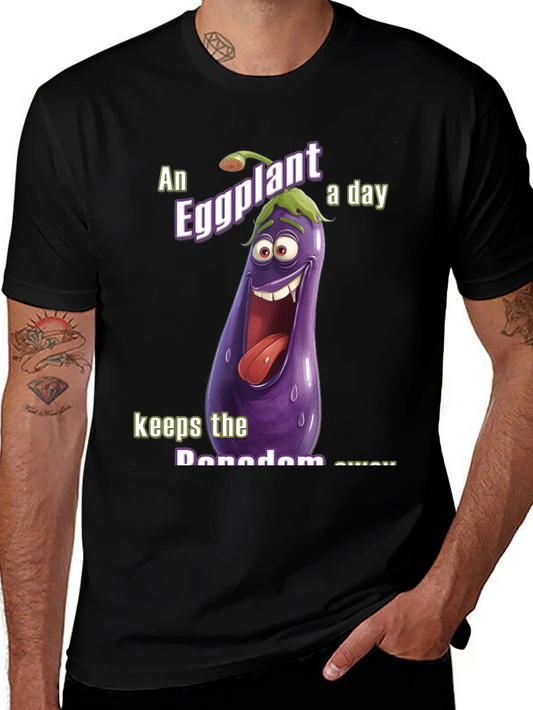 Funny Eggplant Cartoon T-Shirt - Keeps the Boredom Away