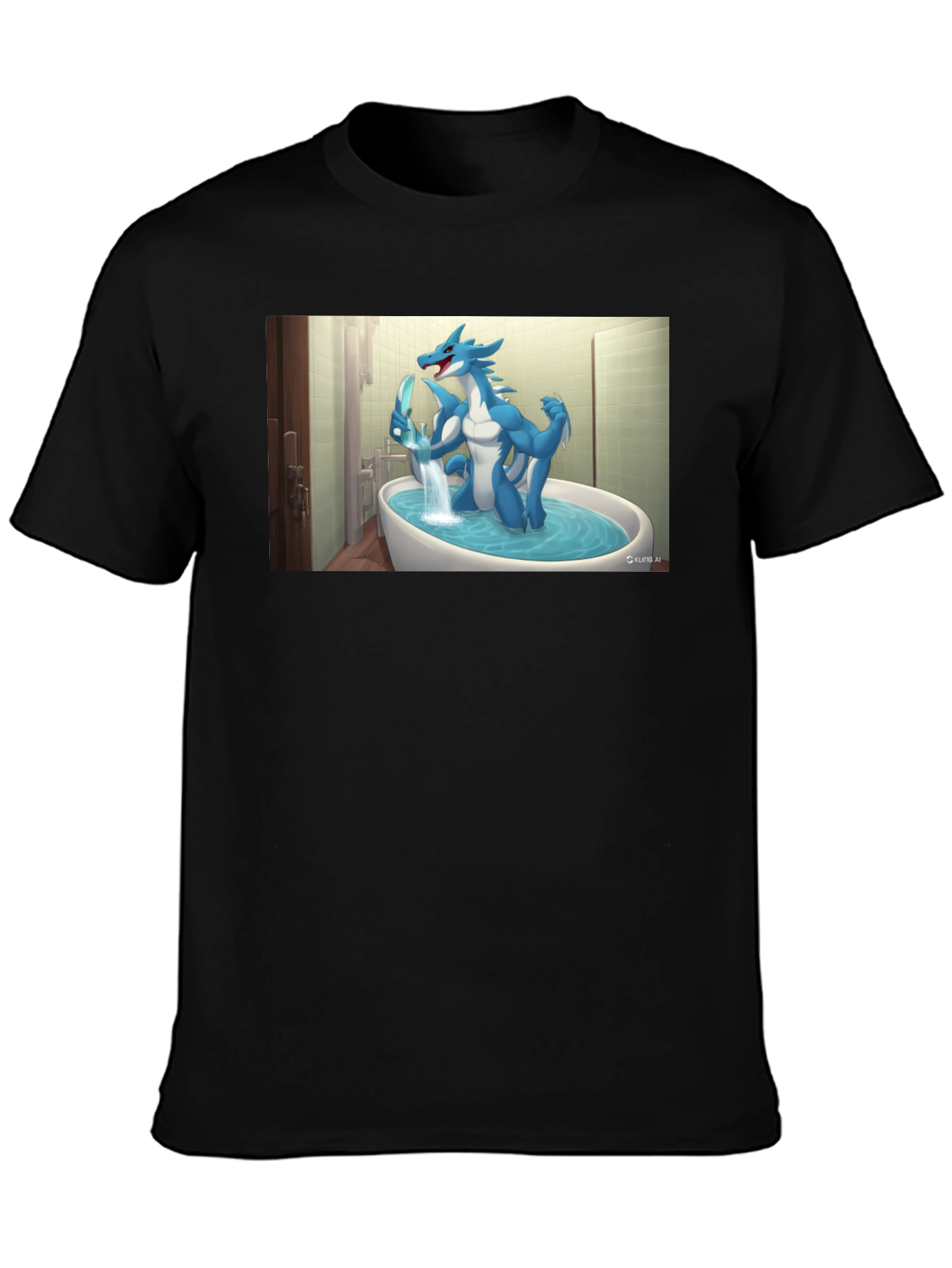 Cartoon Dragon Graphic Tee - Black Cotton T-Shirt