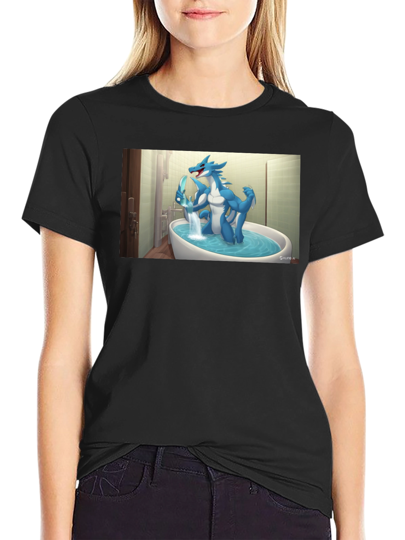 Cartoon Dragon Graphic Tee - Black Cotton T-Shirt