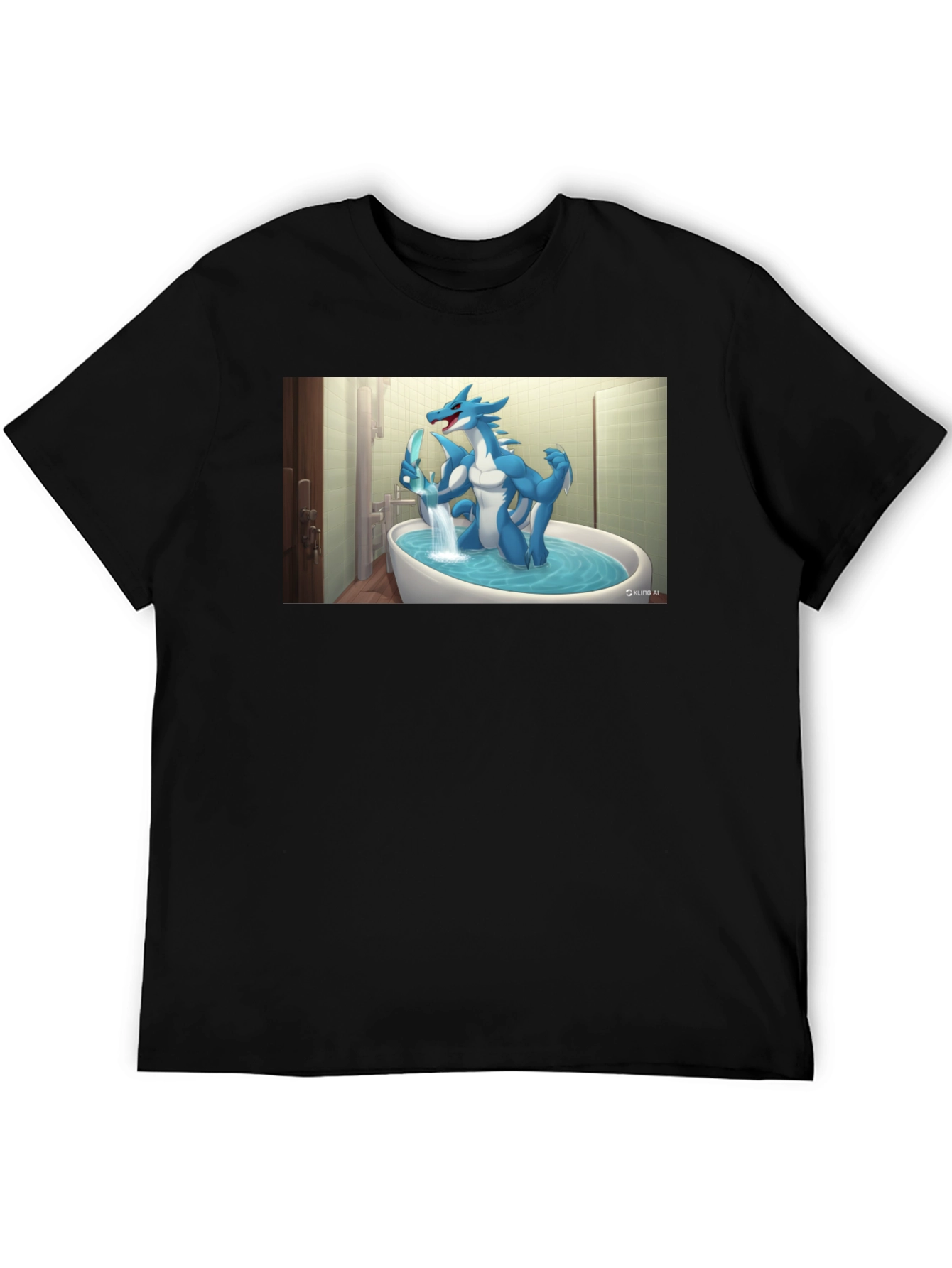 Cartoon Dragon Graphic Tee - Black Cotton T-Shirt