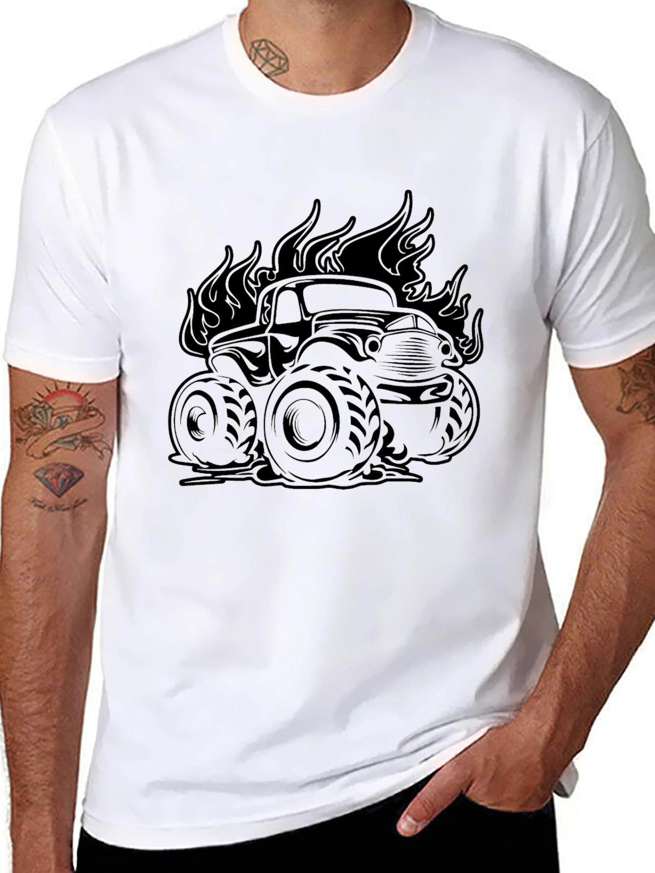 Monster Truck Flames Graphic Tee - Black
