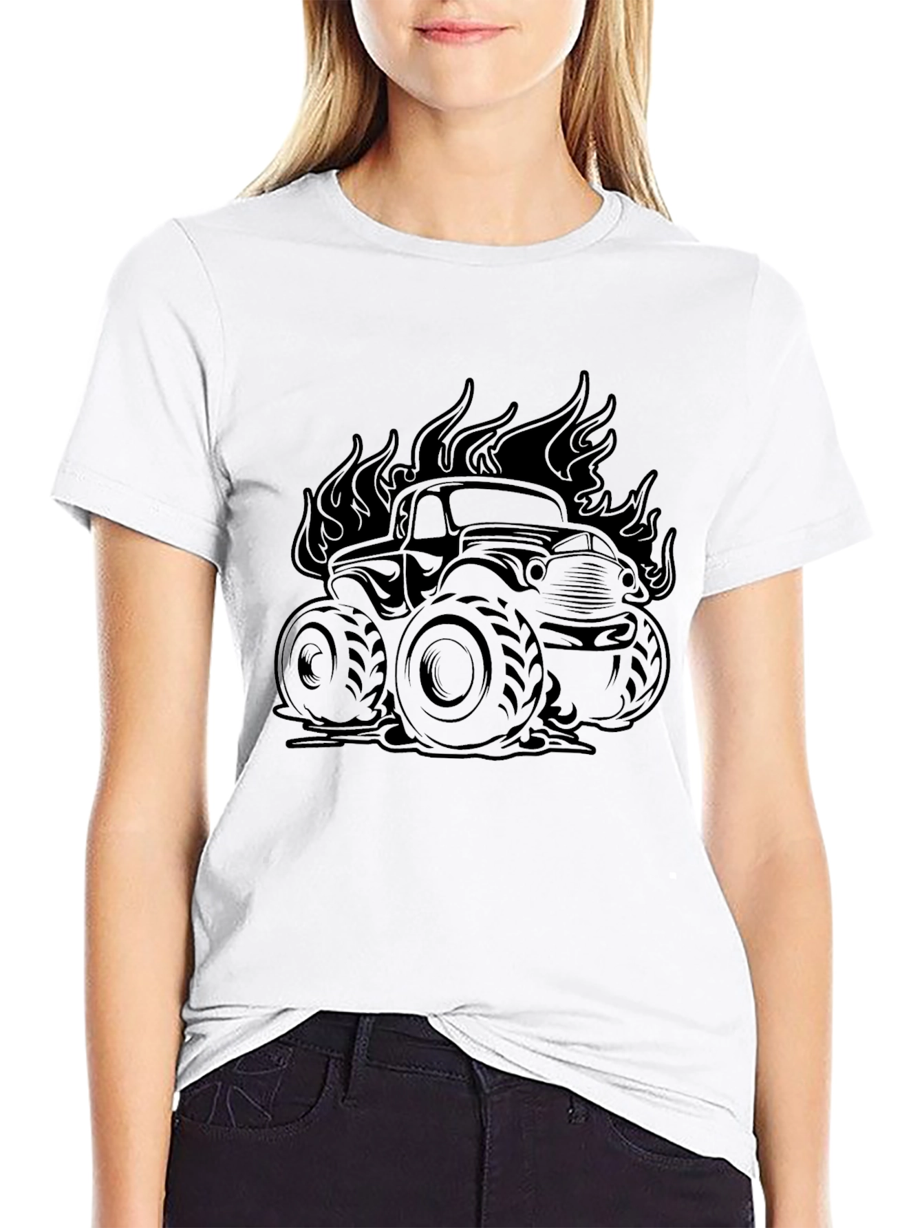 Monster Truck Flames Graphic Tee - Black