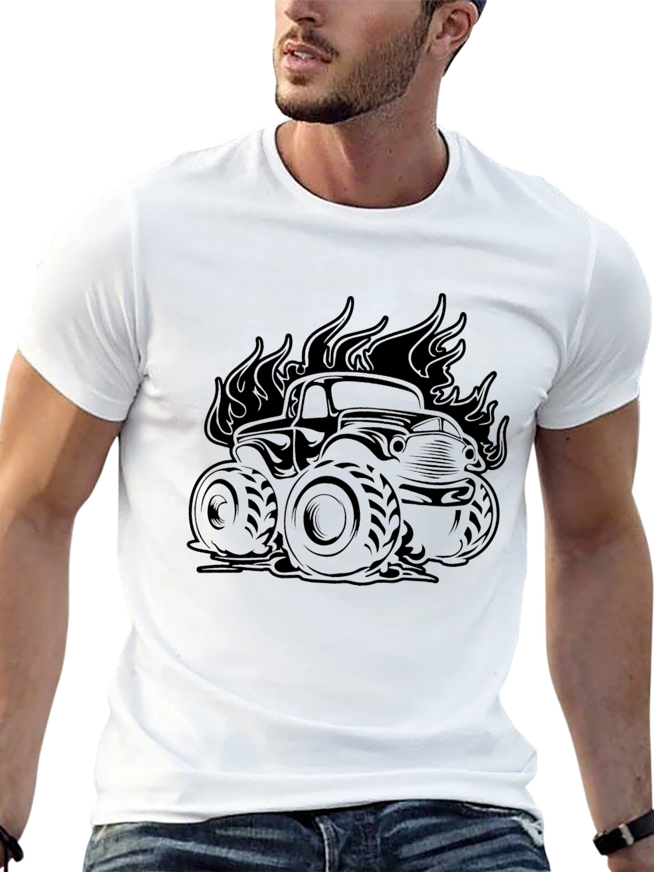Monster Truck Flames Graphic Tee - Black