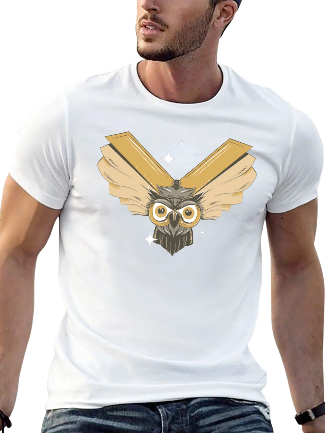 Owl Wings Graphic Tee - Mens Black Cotton T-Shirt