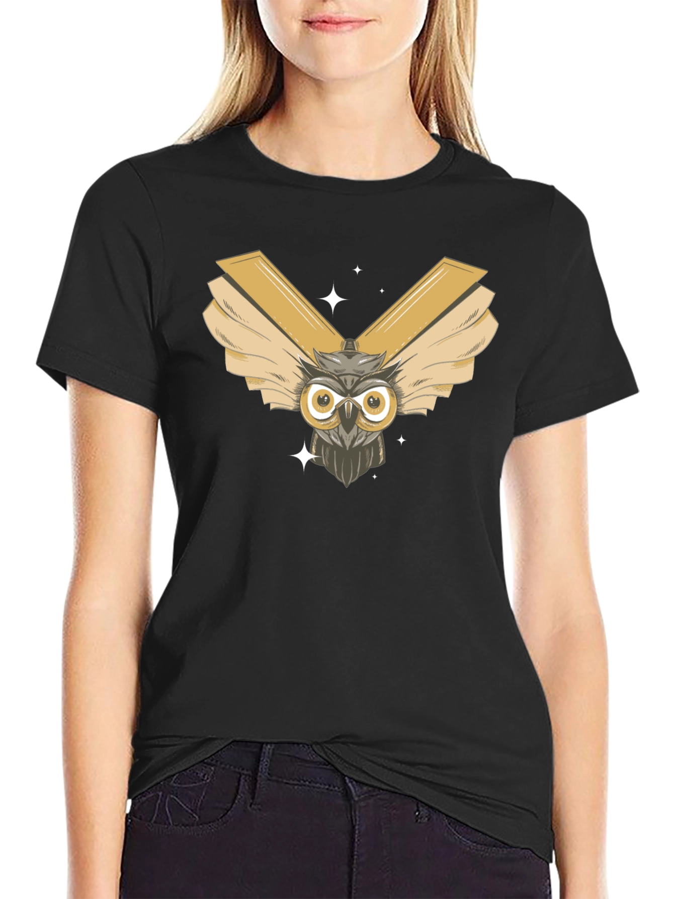 Owl Wings Graphic Tee - Mens Black Cotton T-Shirt