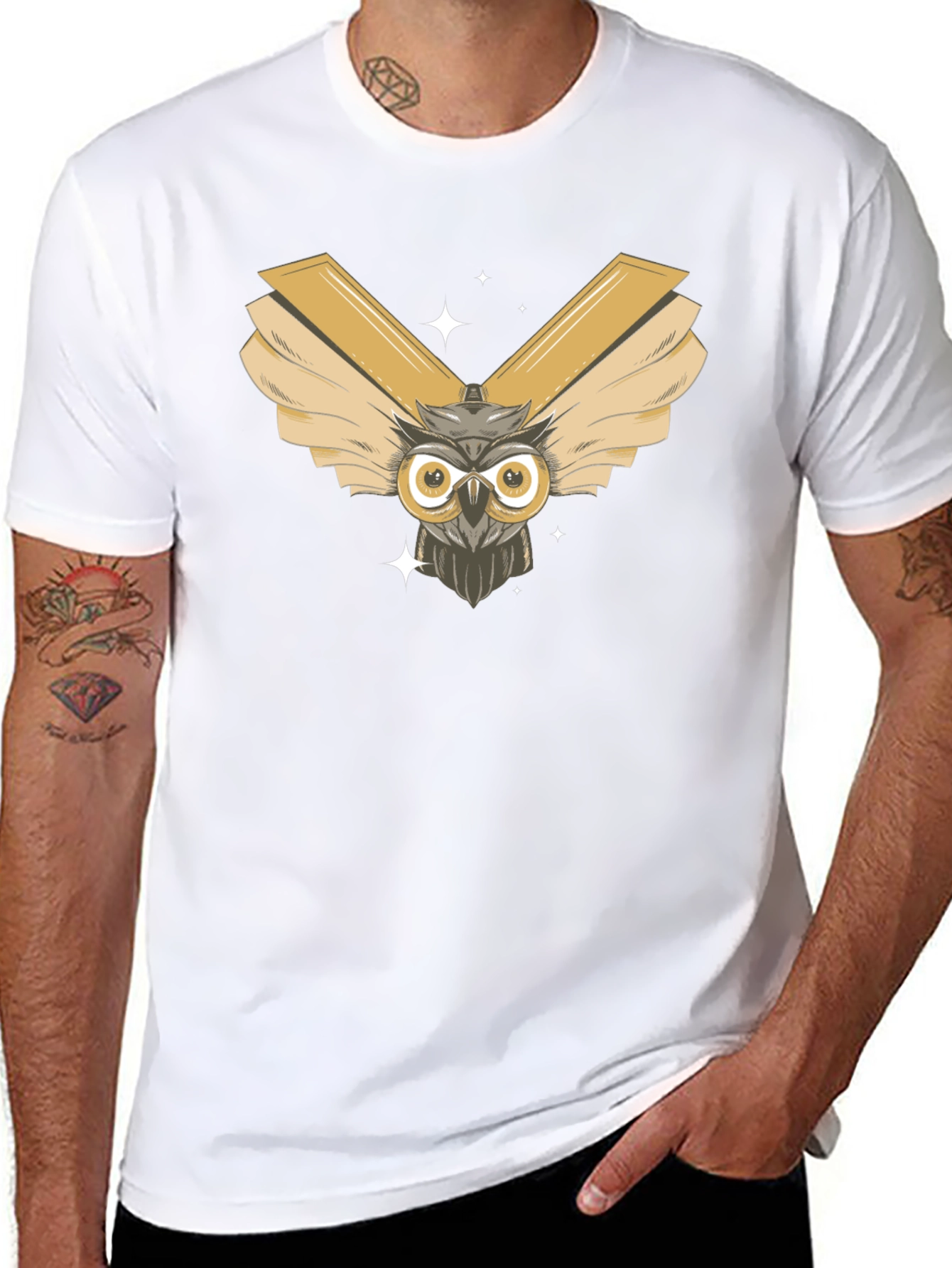 Owl Wings Graphic Tee - Mens Black Cotton T-Shirt