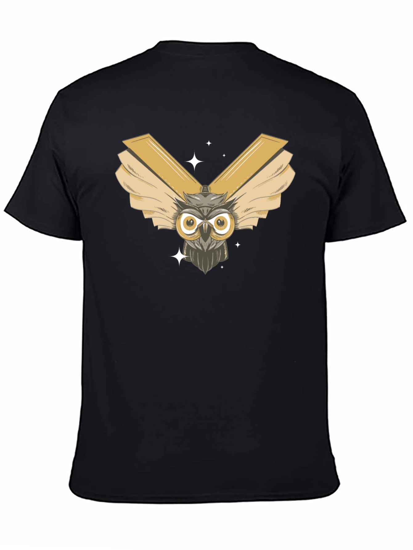 Owl Wings Graphic Tee - Mens Black Cotton T-Shirt