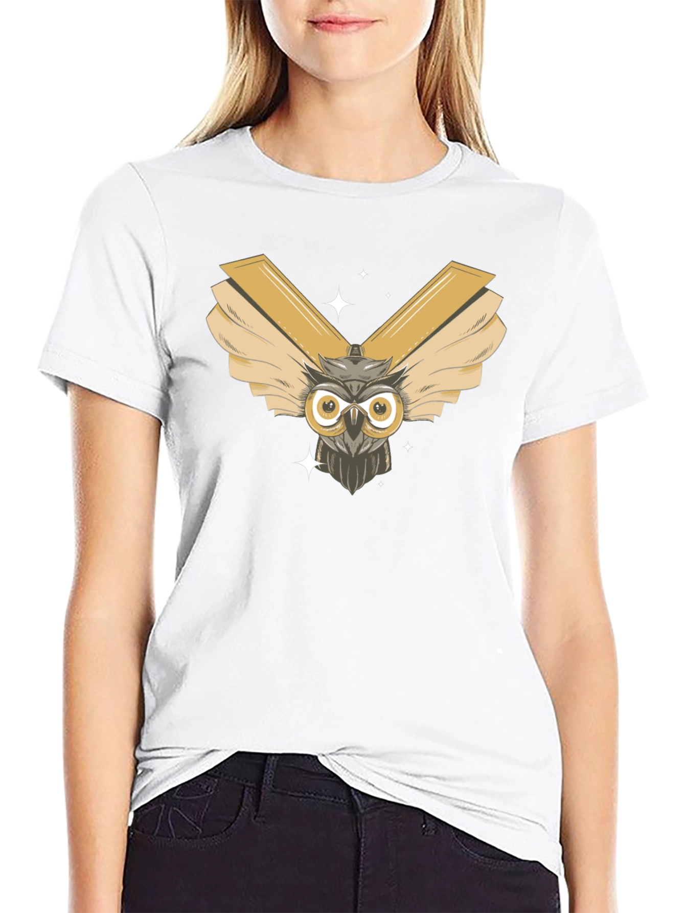 Owl Wings Graphic Tee - Mens Black Cotton T-Shirt