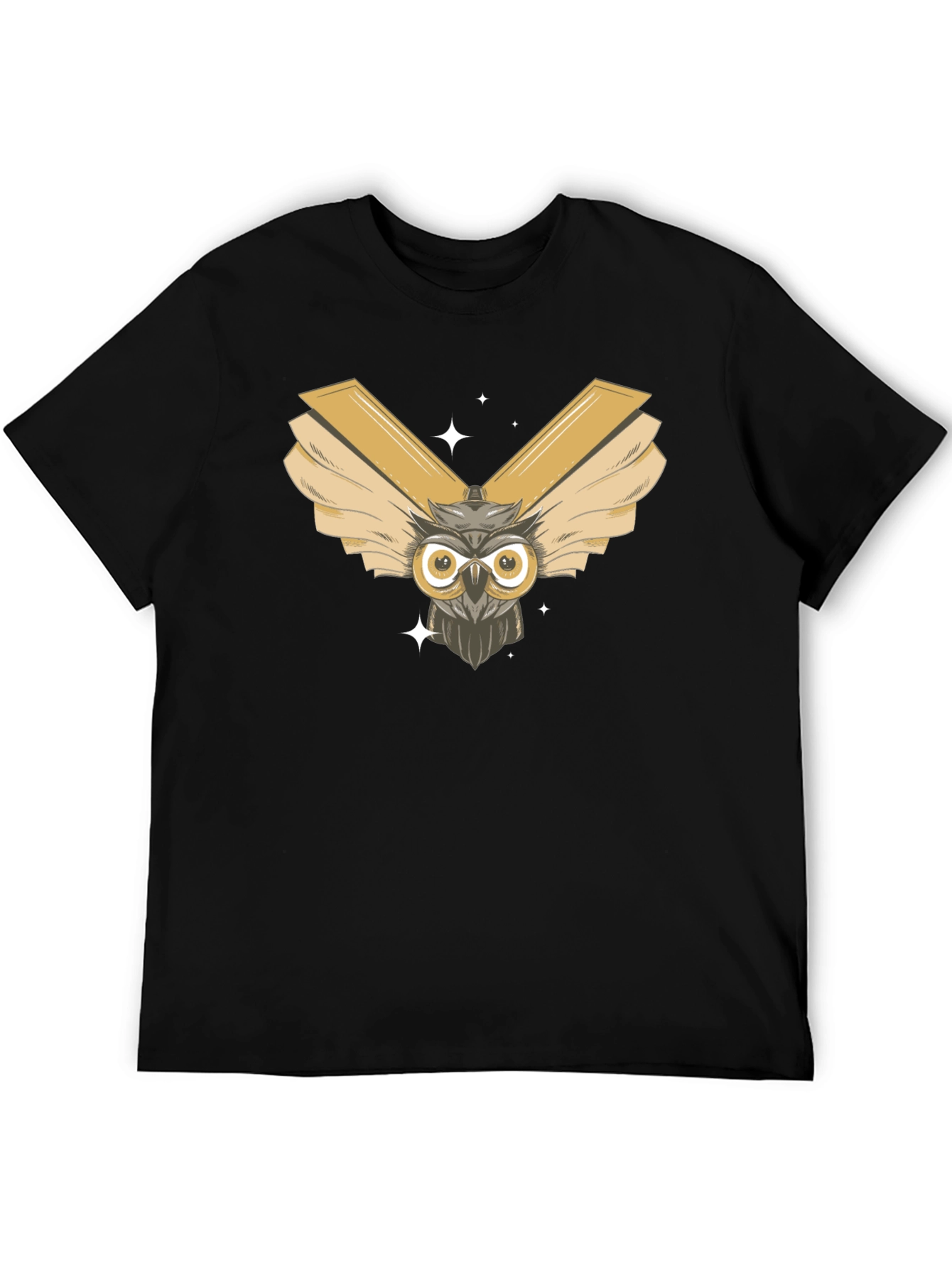 Owl Wings Graphic Tee - Mens Black Cotton T-Shirt