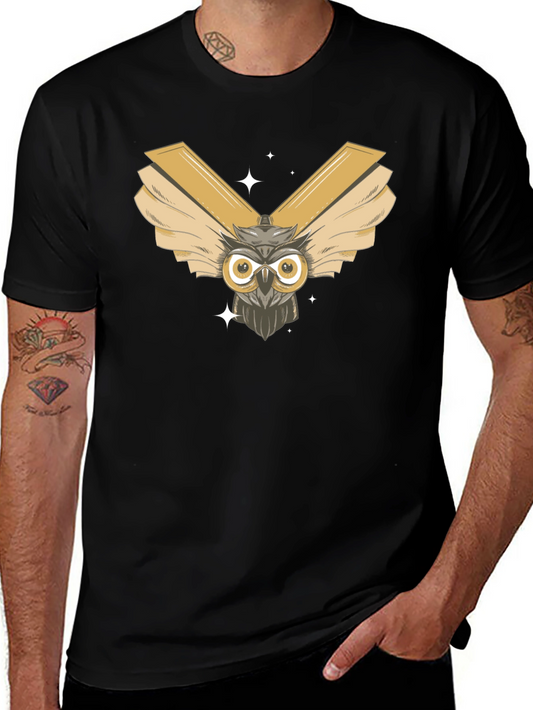 Owl Wings Graphic Tee - Mens Black Cotton T-Shirt