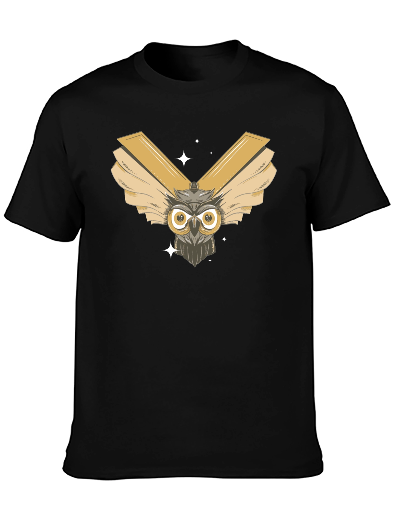 Owl Wings Graphic Tee - Mens Black Cotton T-Shirt