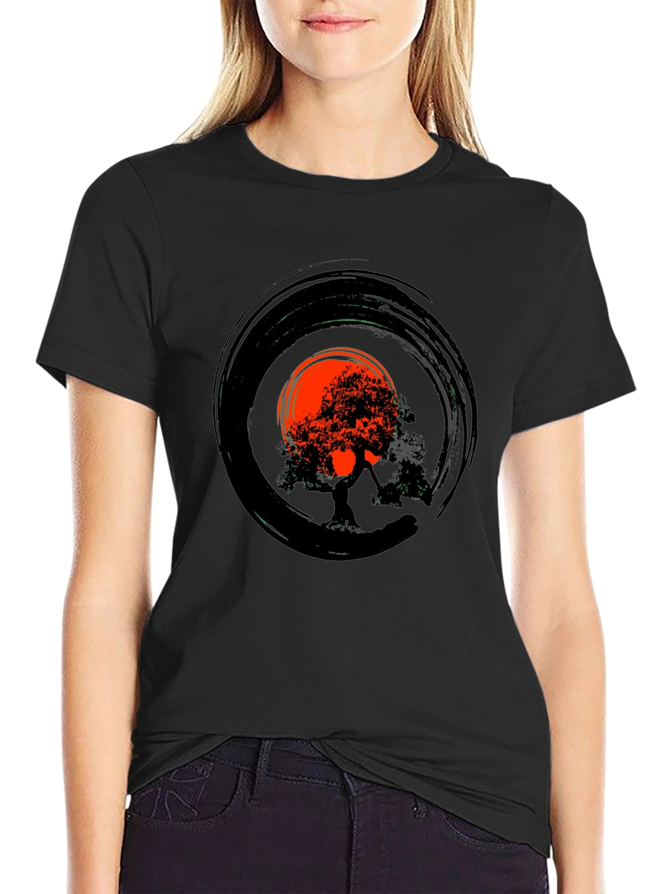 Zen Tree Circle Graphic Tee - Black