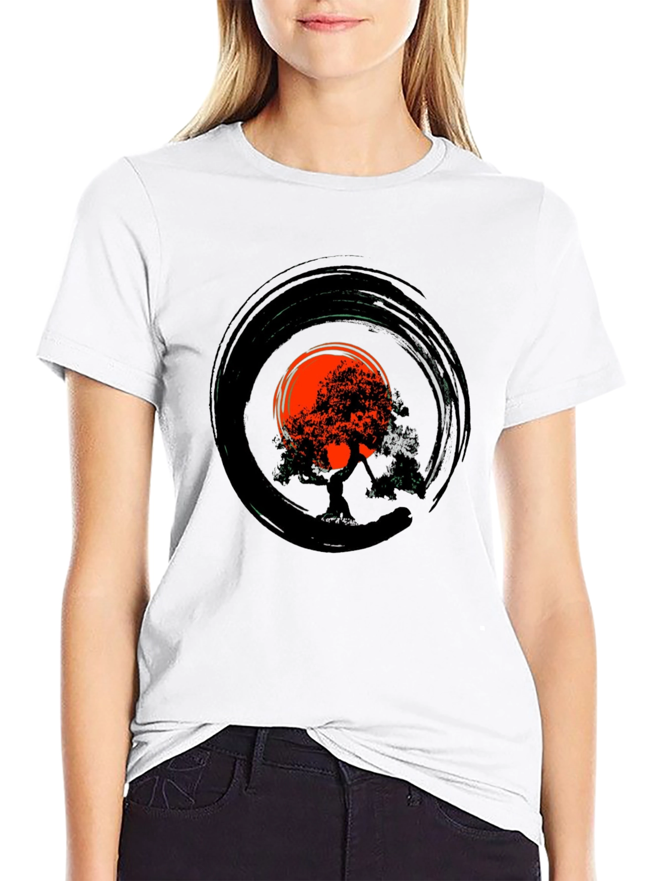 Zen Tree Circle Graphic Tee - Black