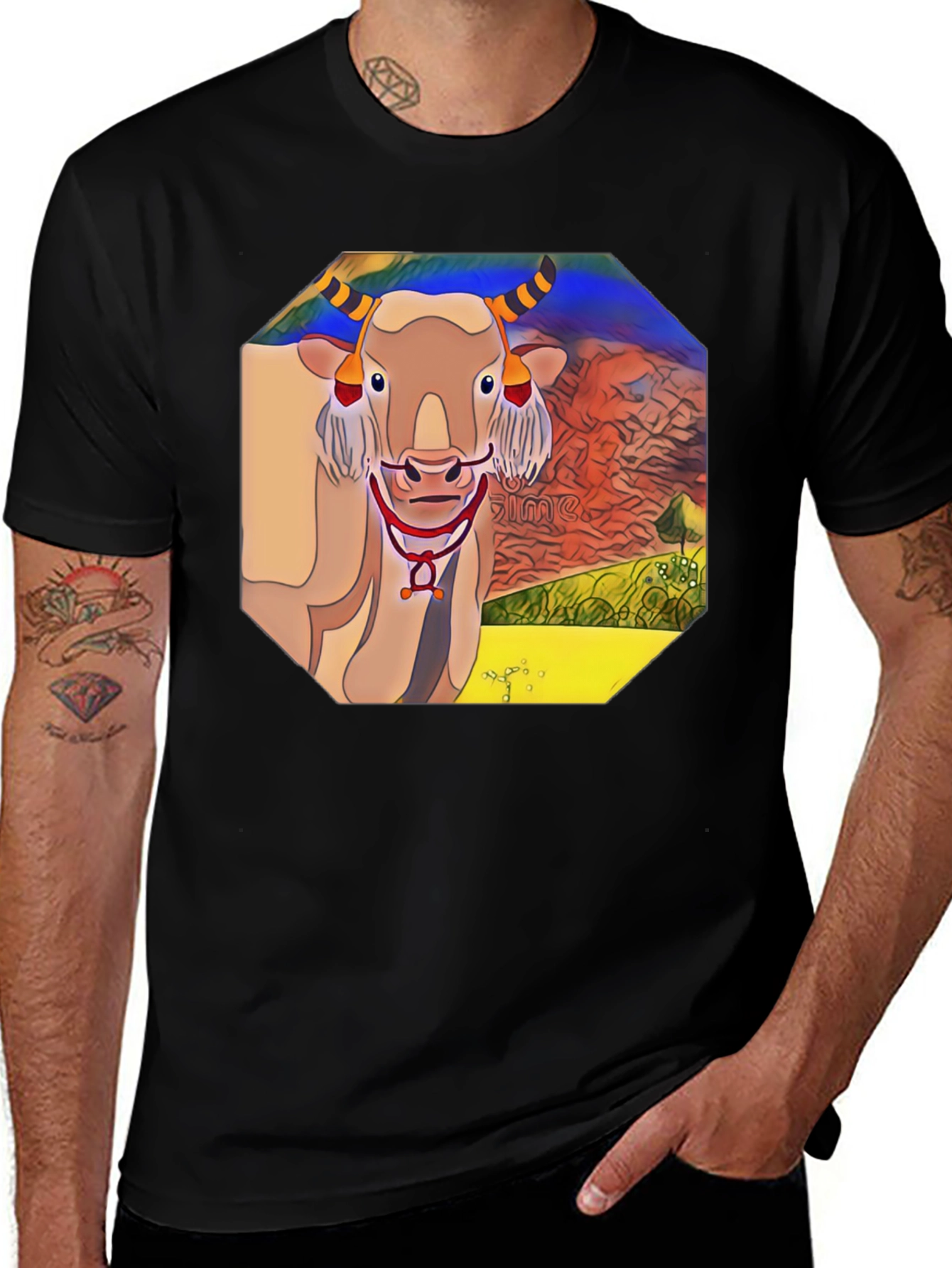 Unique Graphic Tee - Cartoon Bull Design